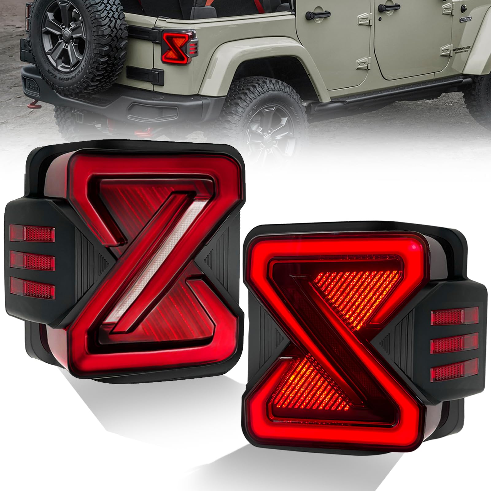 LED Tail Lights Assembly for 2007-2018 Jeep Wrangler JK JKU - Rear Turn Signal, Brake, Running & Reverse Lights with Z-Shaped Design | Perfect for Off-Roading & Night Driving