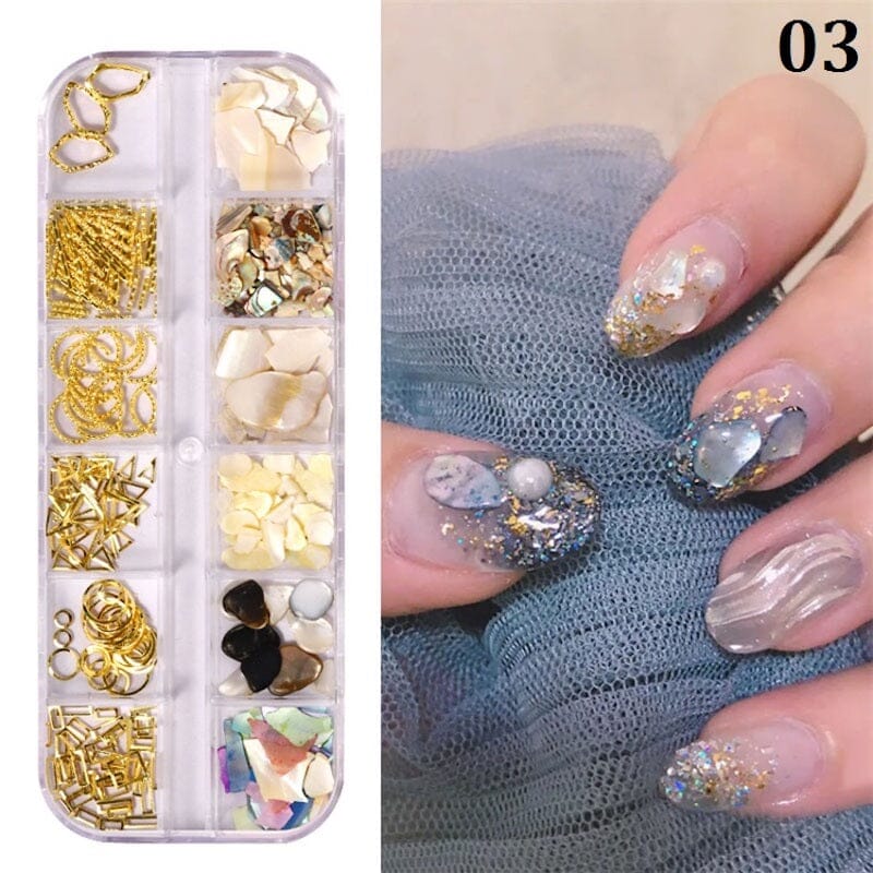 Natural Shell Slices for Nail Art - 100pcs Decorative Shell Pieces with Tray | DIY Manicure, Pedicure & Crafting Supplies for Beach Wedding Nails & Summer Nail Designs