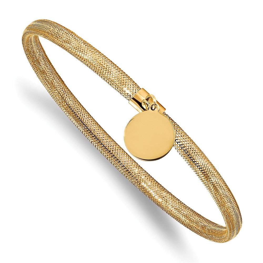 14K Yellow Gold Stretch Mesh Dangle Charm Bangle Cuff Bracelet for Women - Elegant Adjustable Statement Jewelry for Parties, Weddings & Everyday Wear
