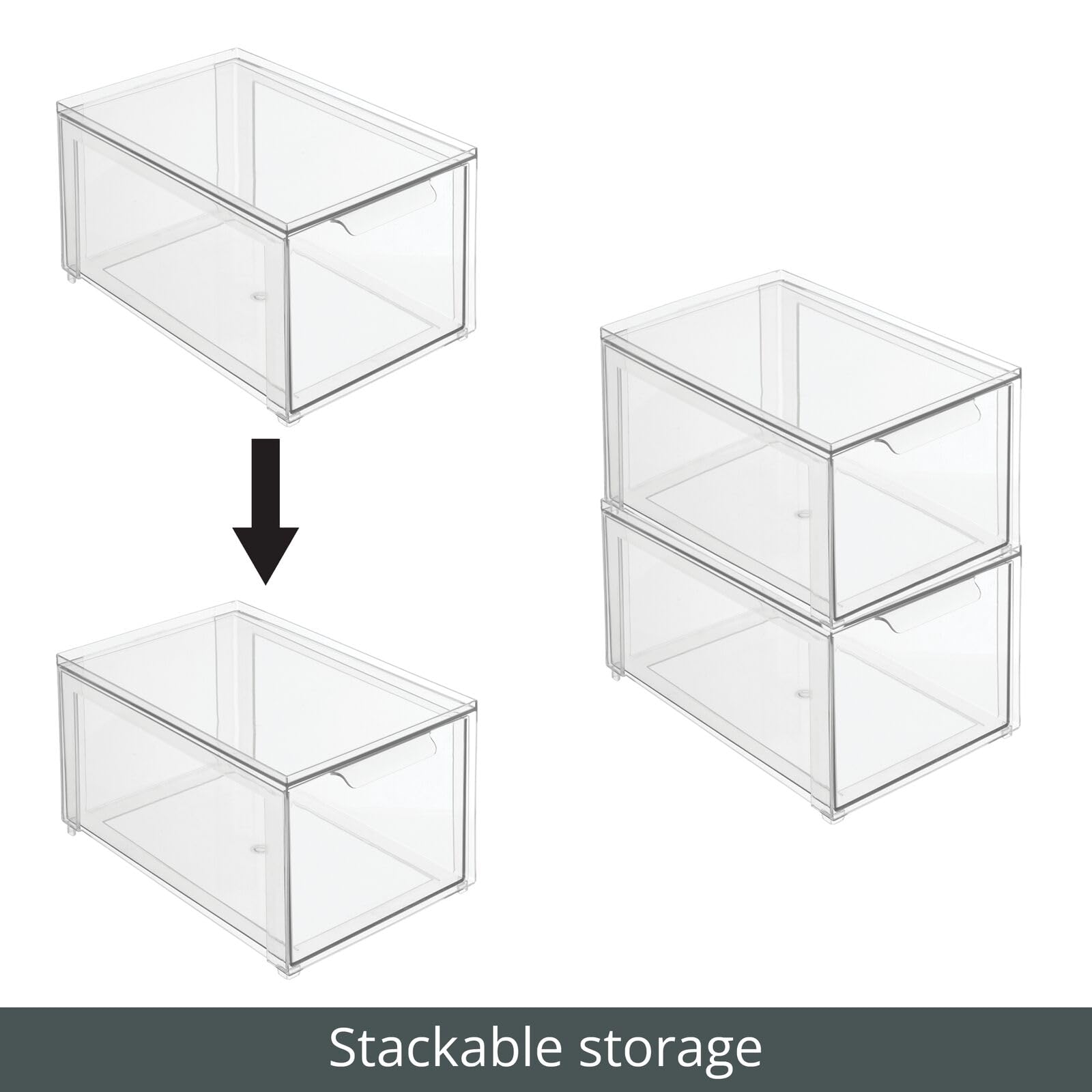 mDesign Clear Plastic Pantry Storage Bins with Pull-Out Drawers - 8-Pack Stackable Kitchen Organizers for Cabinets, Fridge & Freezer - Lumiere Collection - Perfect for Meal Prep, Grocery Storage & Home Organization