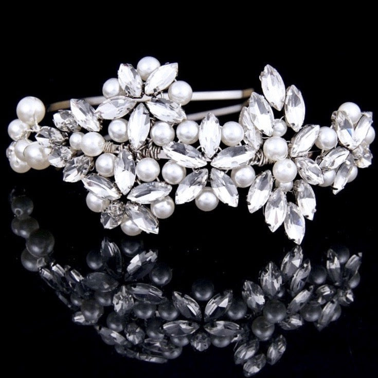 Cornelia Silver Pearl and Crystal Bridal Headband - Elegant Wedding Hair Accessory for Brides, Bridesmaids, and Special Occasions