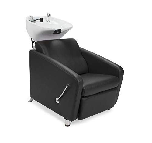 KLYNE Professional Shampoo Backwash Unit with Adjustable Footrest & Faucet - Black Salon Sink with White Shampoo Bowl for Beauty & Hair Salons | Perfect for Hair Washing, Coloring & Styling Services