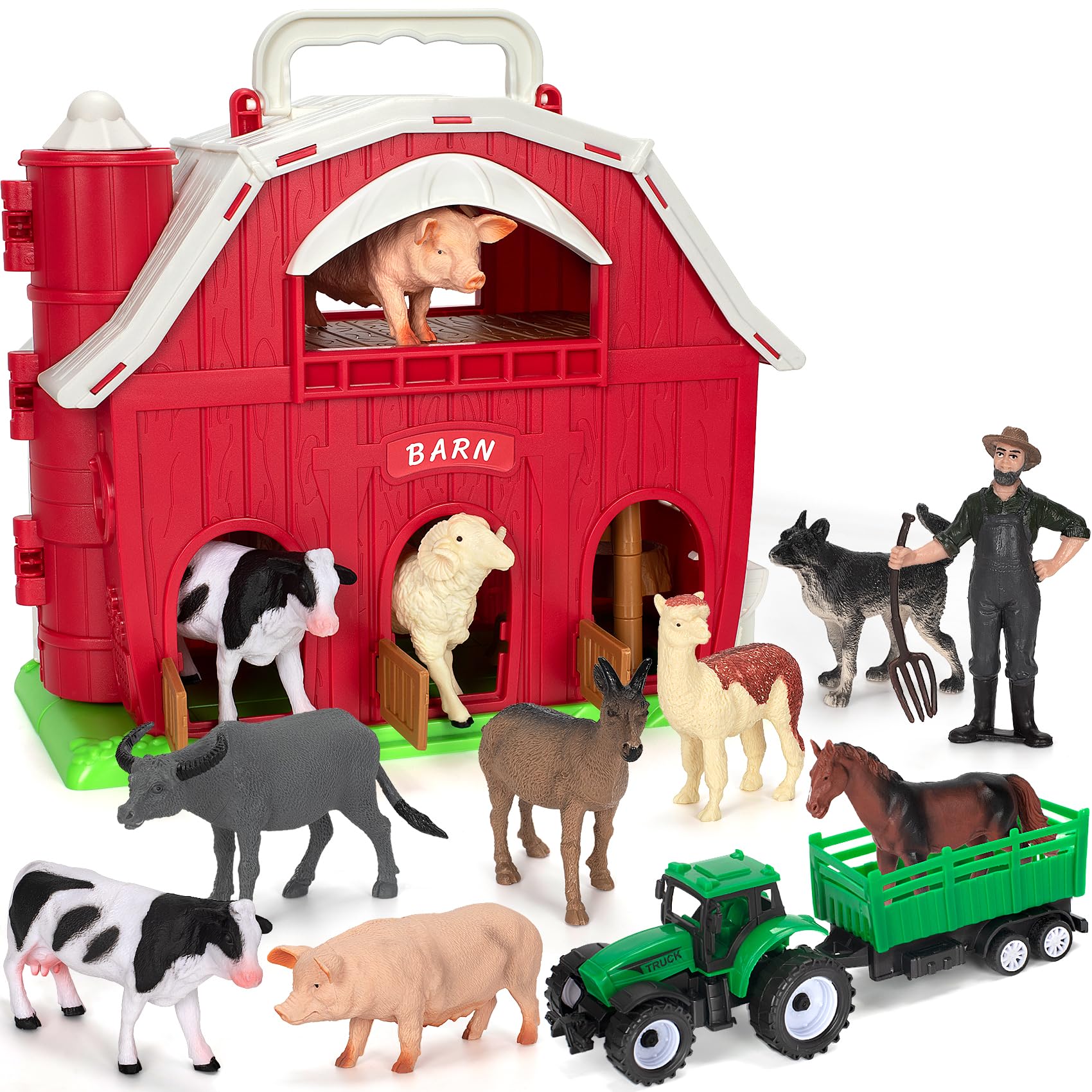 Farm Animals Toys for 1-5 Year Old Kids - Big Red Barn Playset with Animal Figures & Tractor - Educational Learning Toys for Toddlers Boys & Girls - Perfect for Christmas, Birthday & Easter Gifts - Great for Preschool Learning, Imaginative Play & Farm-Themed Parties