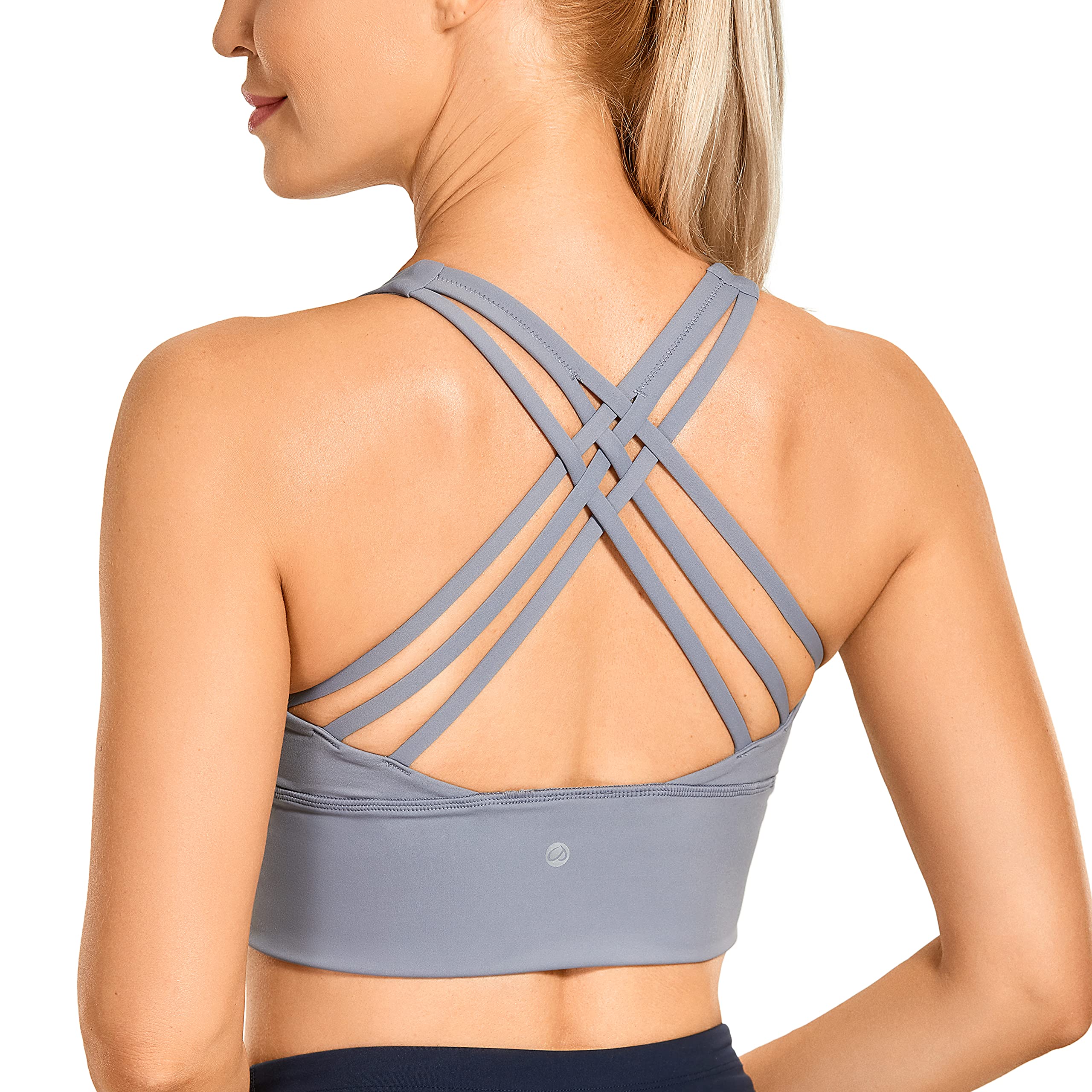 CRZ YOGA Women's Strappy Longline Sports Bras - Wirefree Padded Criss Cross Yoga Bras & Cropped Tank Tops for Workout, Running, Gym & Yoga | Comfortable & Supportive Activewear