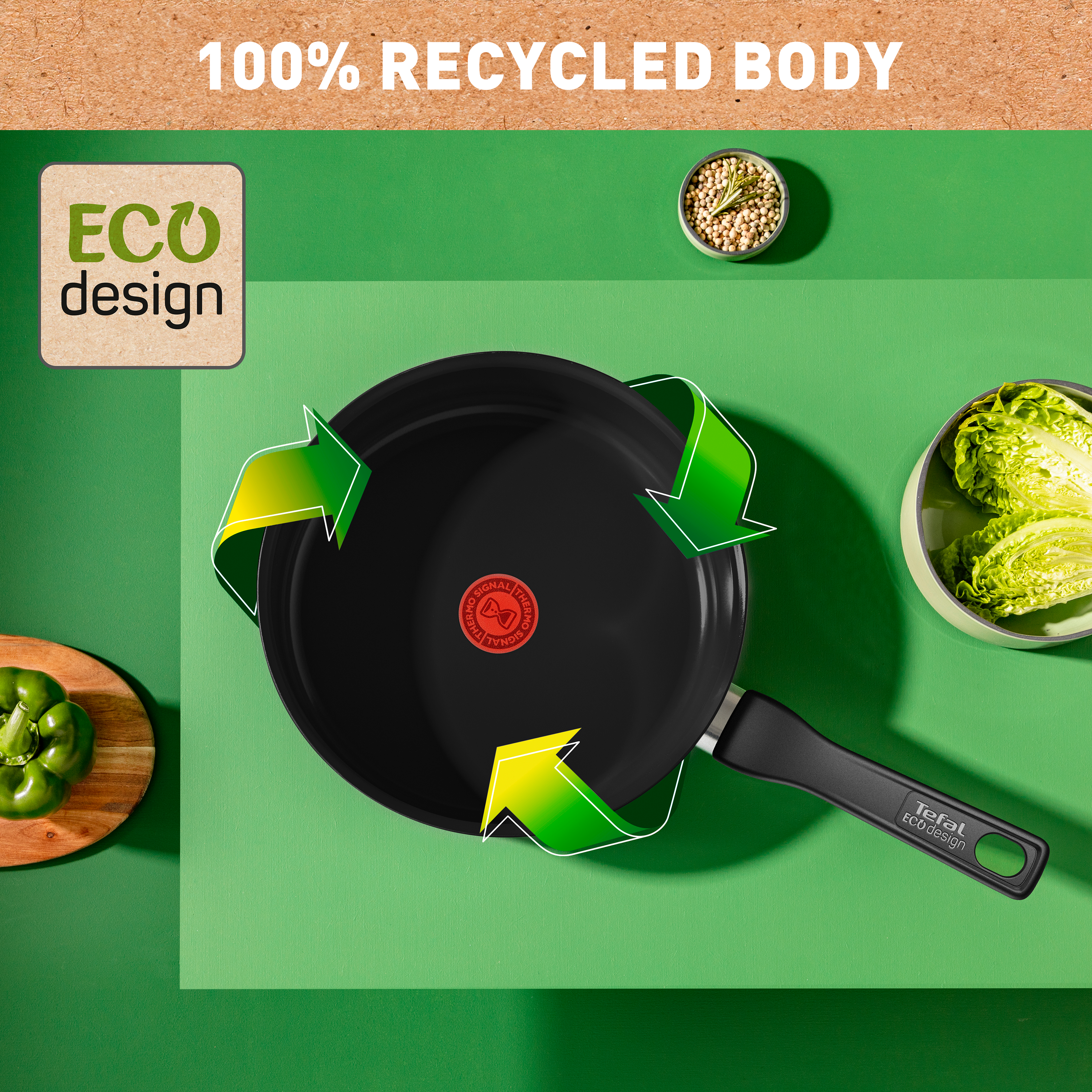 Tefal Renew Black Ceramic Non-Stick Sauté Pan with Lid - 24cm (C4323223) | Eco-Friendly Cookware for Healthy Frying, Searing & Sauteing | Perfect for Home Cooking & Professional Kitchens
