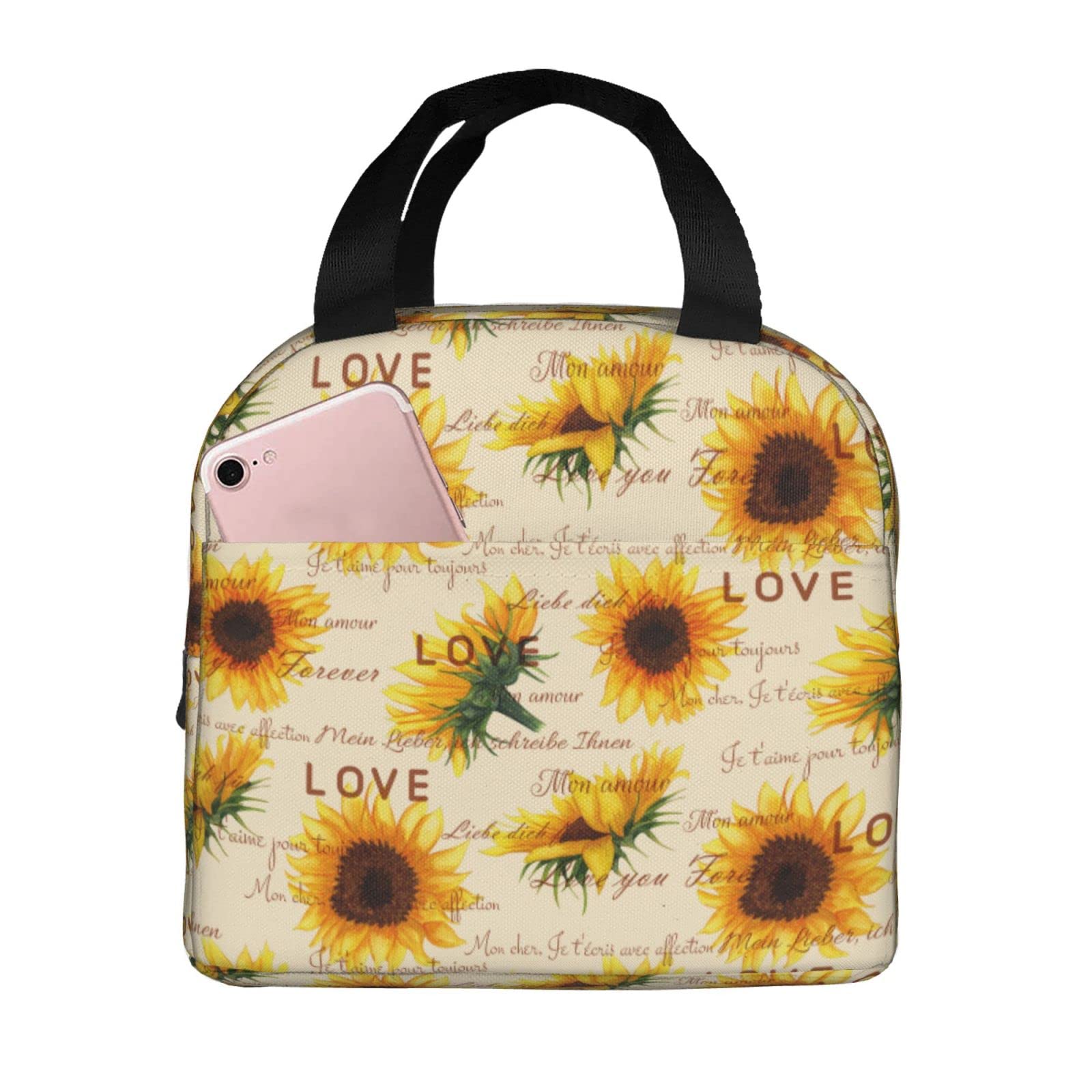 Vintage Sunflower Insulated Lunch Bag for Women - Reusable Leakproof Lunch Box & Cooler Tote for Work, Picnic, Office & Outdoor Activities