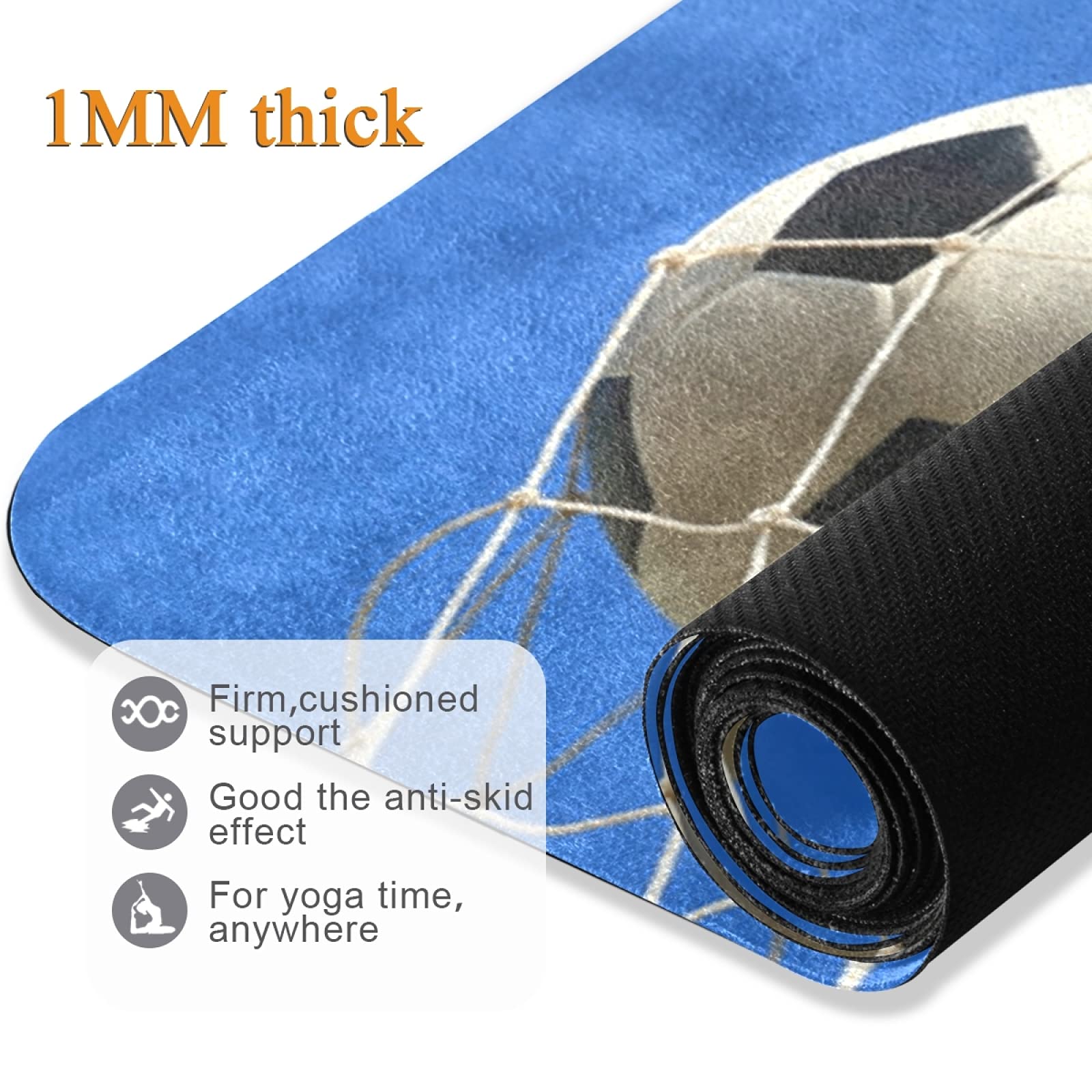 Blue Sky Non-Slip Rubber Yoga Mat - 1mm Thick Fitness Exercise Mat with Carry Bag | Durable Folding Workout Mat for Pilates, Floor Exercises & Soccer Training | Perfect for Home Gym, Studio & Outdoor Sports