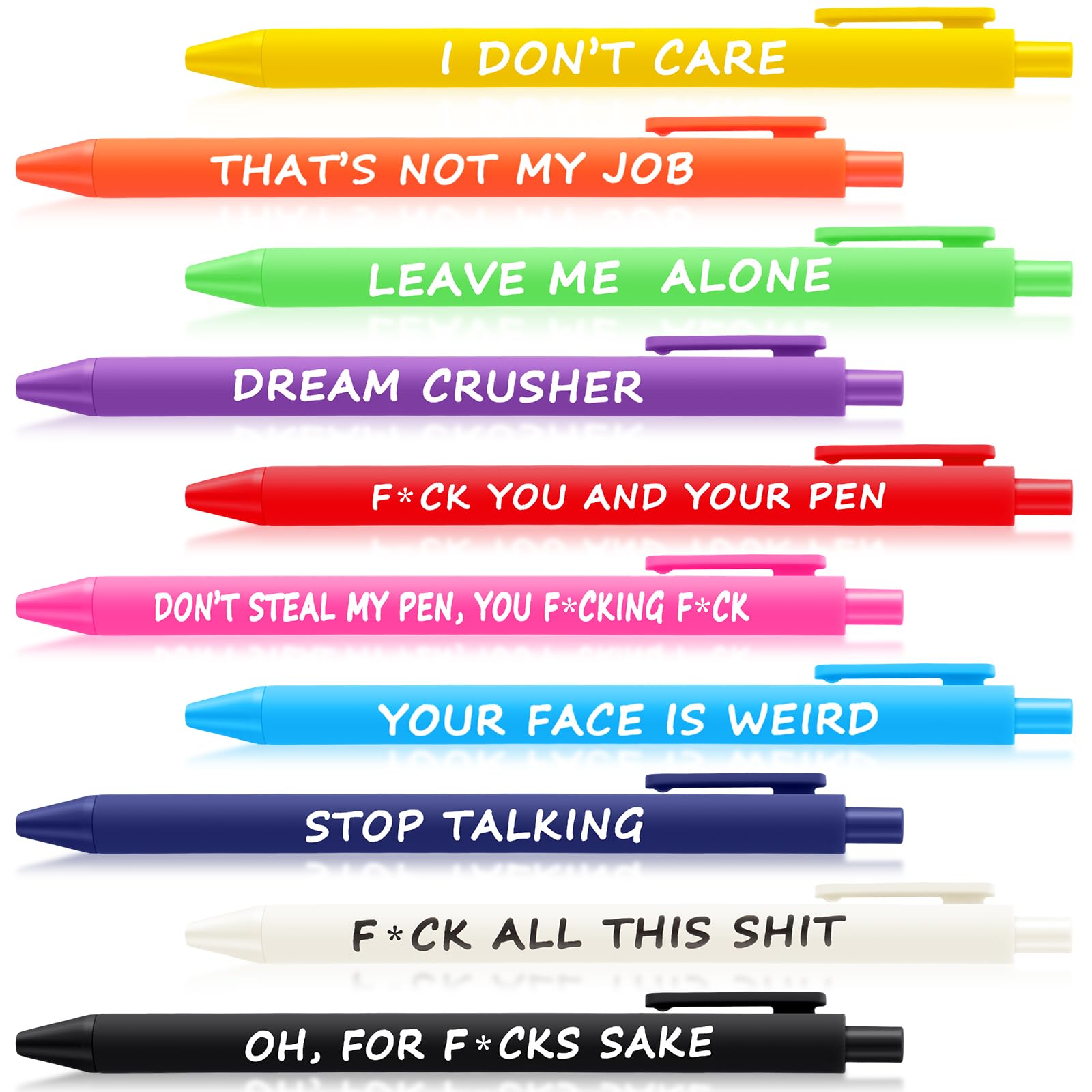 10 Pack Funny Snarky Ballpoint Pens with Negative Quotes - Black Ink Office Pens for Adults, Coworkers, Graduation Gifts - Perfect for Easter Basket Stuffers, Office Humor & Work Desk Accessories
