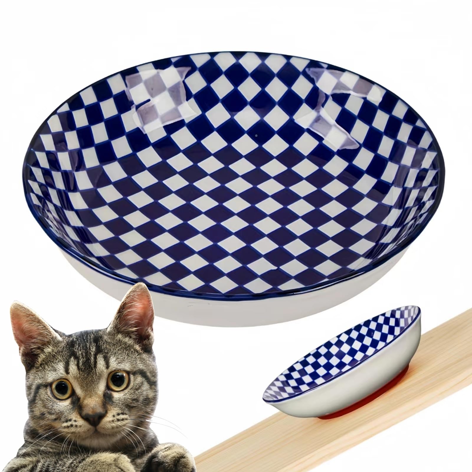Whisker Fatigue Cat Bowl – 5.5 Inch Ceramic Cat Food Dish with Non-Slip Silicone Base, Shallow Wide Bowl for Indoor Cats, Quiet & Durable Pet Feeding Solution – Perfect for Picky Eaters & Sensitive Whiskers at Home