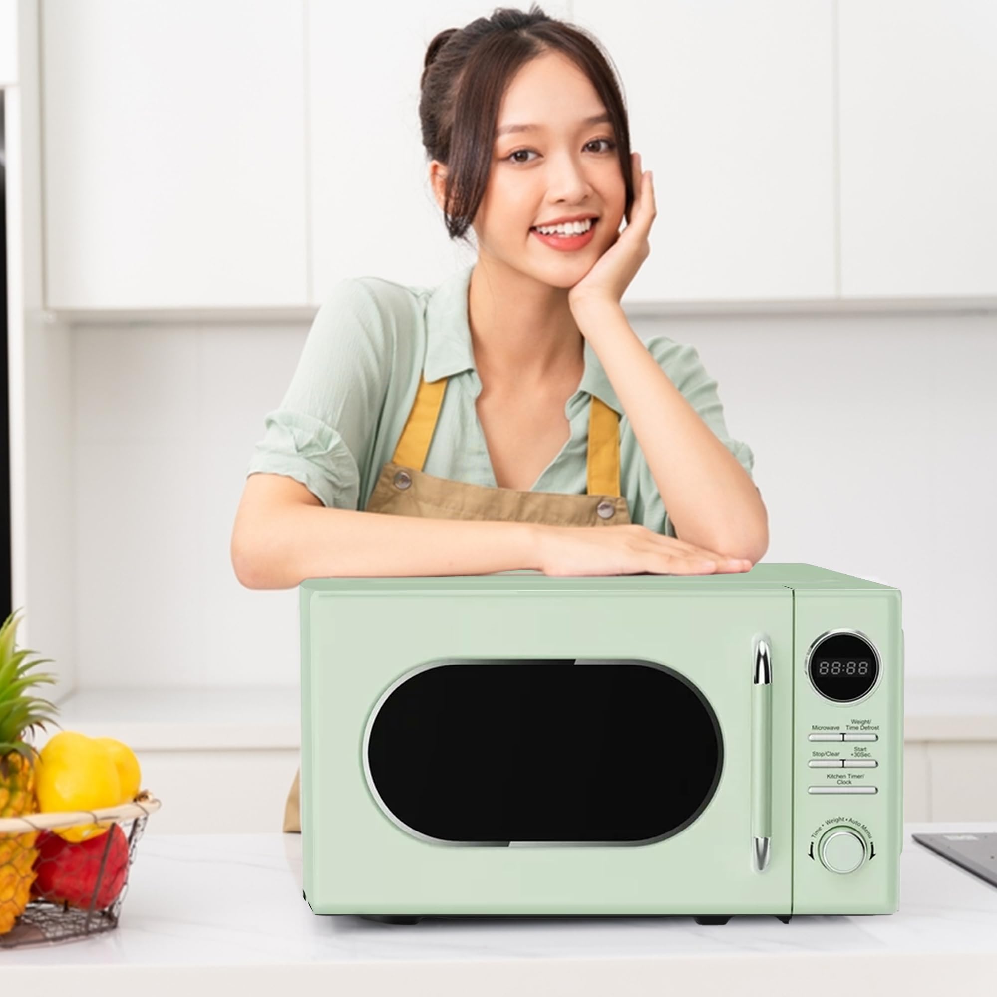 Magic Chef Retro Countertop Microwave Oven - 0.7 Cu Ft Compact Microwave with Classic Design in Green | Perfect for Small Kitchens, Dorms, Offices & RV Cooking
