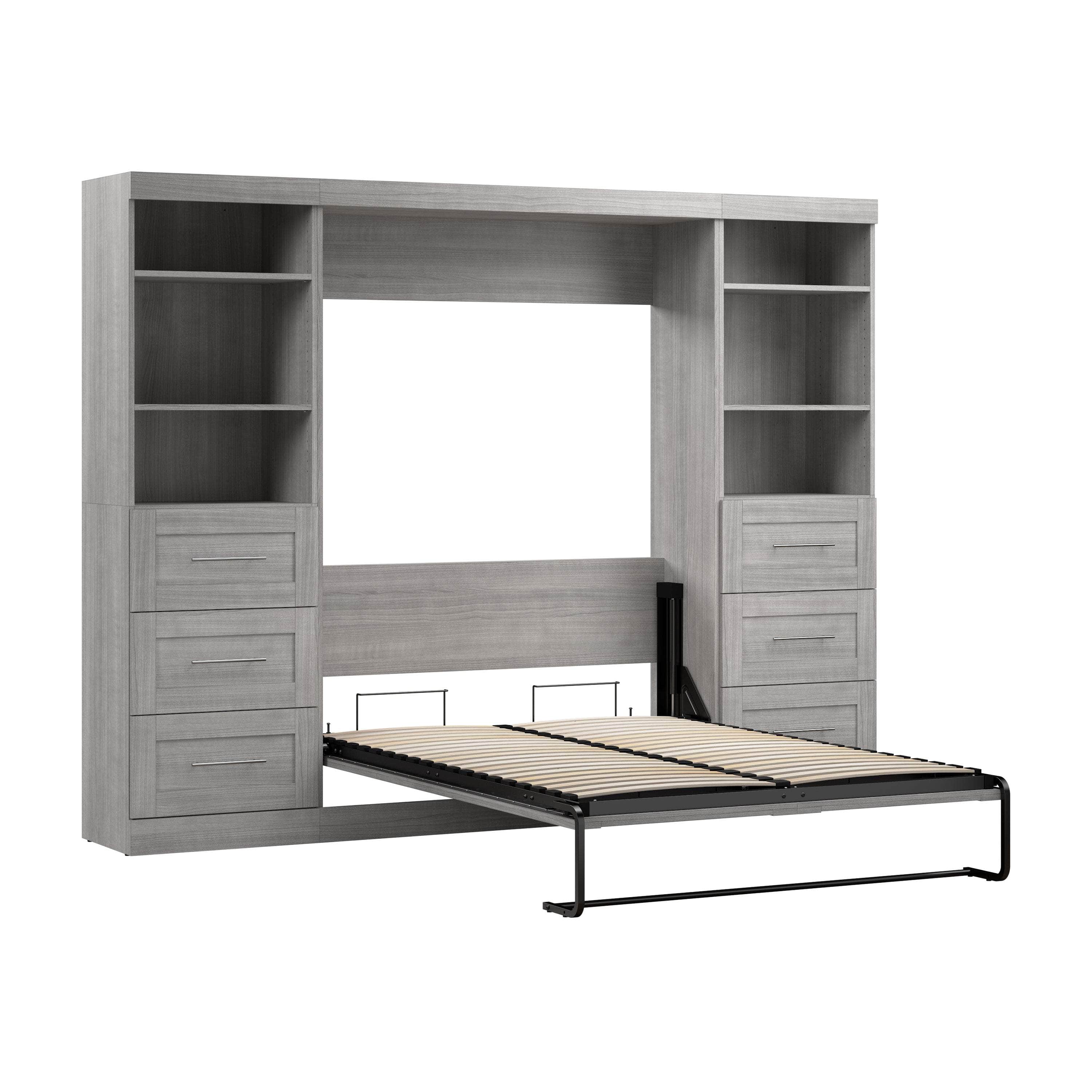 Pur Full Murphy Wall Bed with 2 Storage Units & Drawers (109W) - 7 Color Options for Space-Saving Home Office, Guest Room & Small Apartments