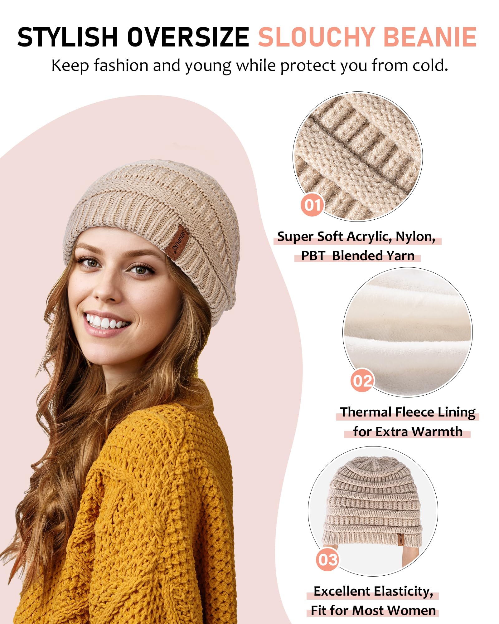 Women's Winter Beanie Hat Scarf Gloves Headband Set - Slouchy Knit Beanie, Ear Warmer, Touchscreen Gloves - Warm 4-Piece Gift Set for Cold Weather, Outdoor Activities, Skiing, Snowboarding & Daily Winter Wear