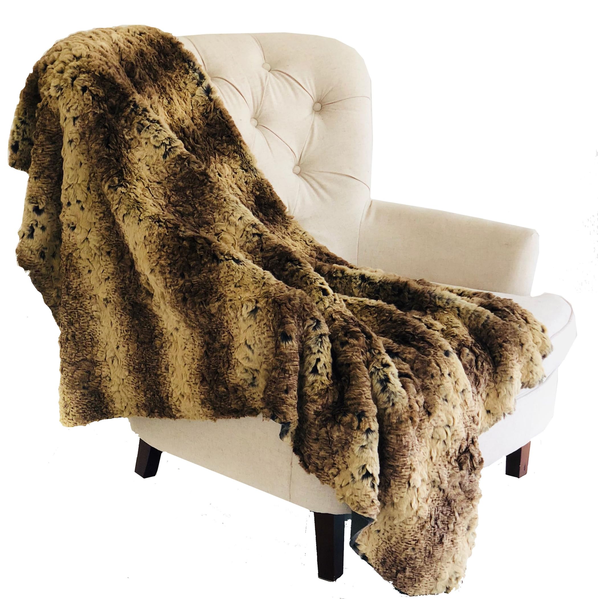 Plush Beige/Brown Chinchilla Faux Fur Blanket - 70