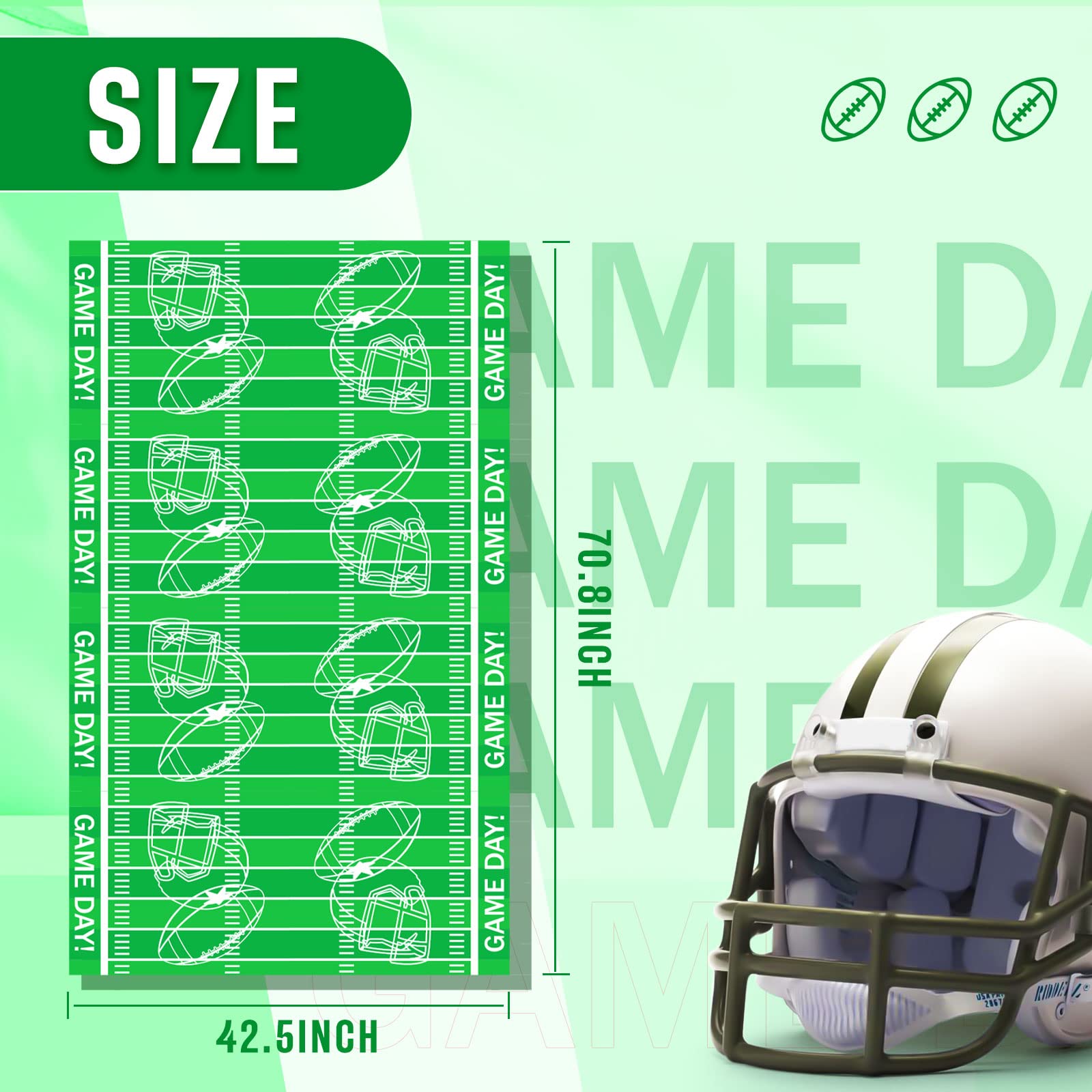 Game Day Football Tablecloth - Disposable Plastic Touchdown Party Decorations for Football, Rugby & Bowl Parties (3-Pack) - Perfect for Tailgates, Birthdays & Sports Themed Events