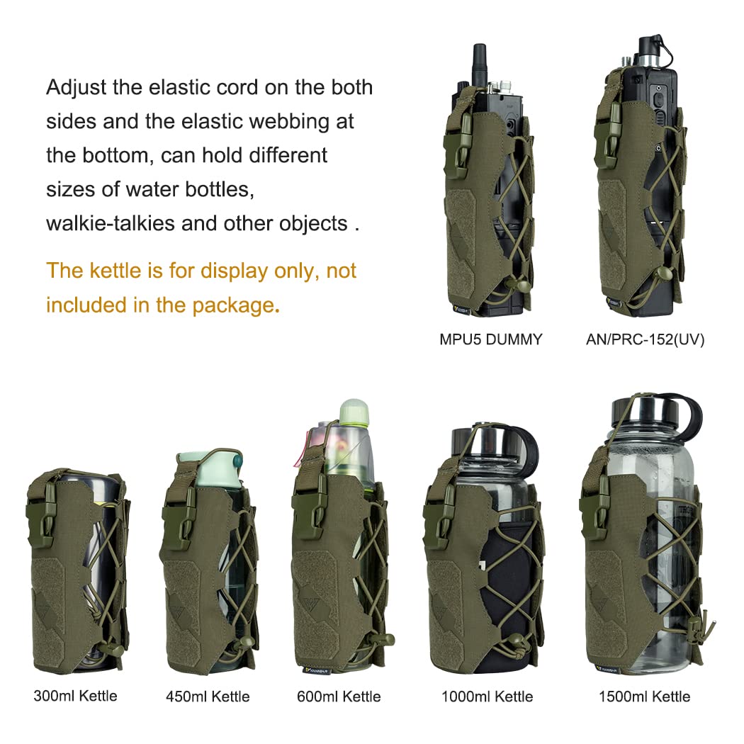 IDOGEAR Tactical Water Bottle Pouch - Military Grade 500D Nylon with Adjustable Straps - Durable Kettle Carrier for Outdoor Sports, Hiking, Camping & Survival Gear