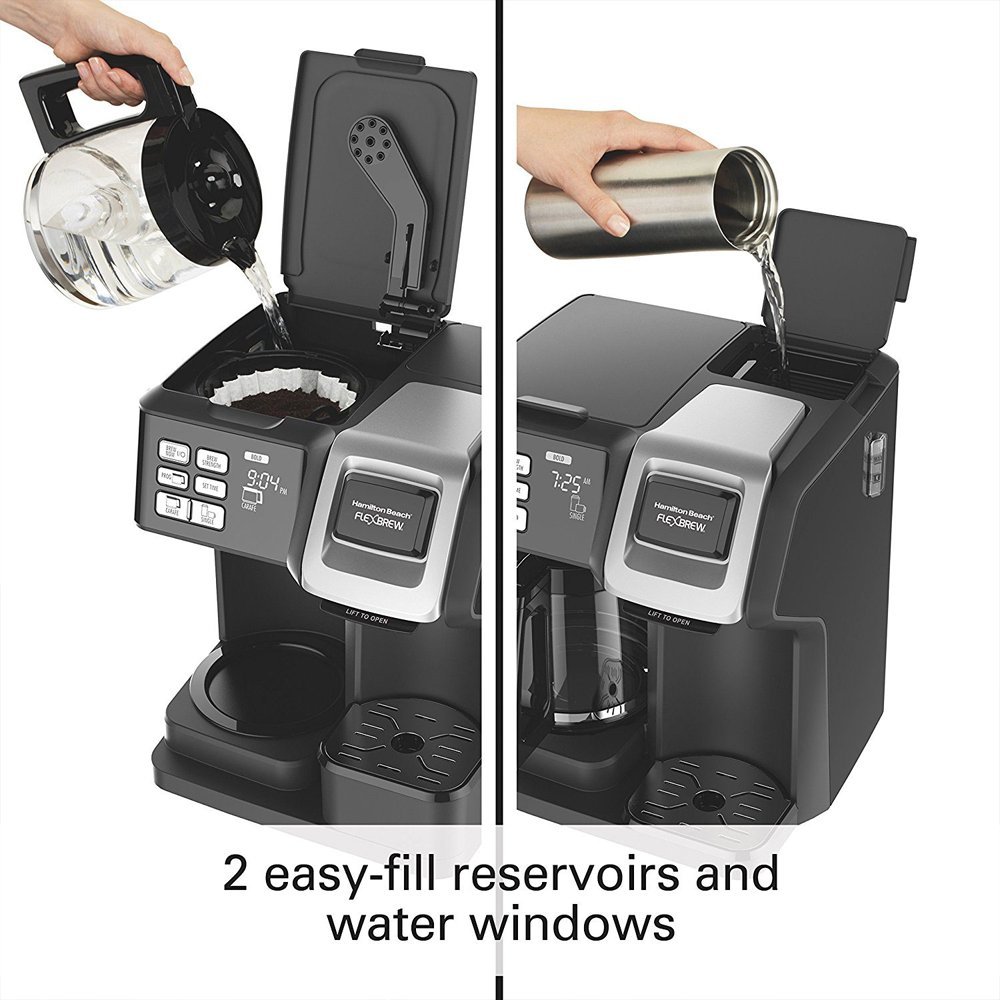 Hamilton Beach FlexBrew 2-Way Programmable Coffee Maker (49976) - Single Serve & 12-Cup Carafe, Compatible with K-Cup Pods & Ground Coffee, Includes Support Extension - Perfect for Home, Office, and Kitchen Use
