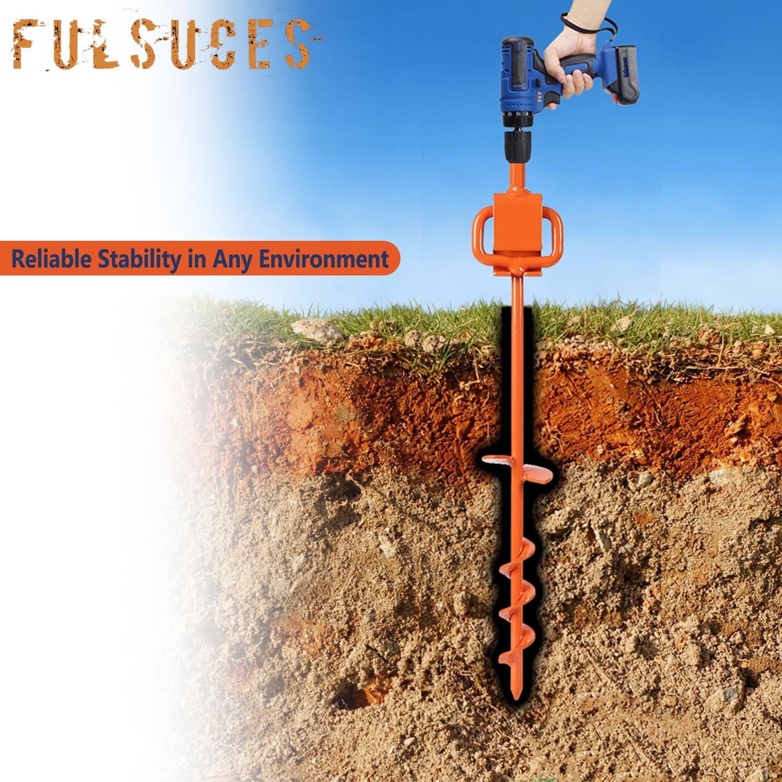 16-Inch Heavy Duty Screw-In Tent Stakes & Ground Anchors Kit - 12PCS Orange with Adapter for Secure Camping, RV, Mobile Home & Tree Straightening - Perfect for Outdoor Adventures, Storms & Windy Conditions
