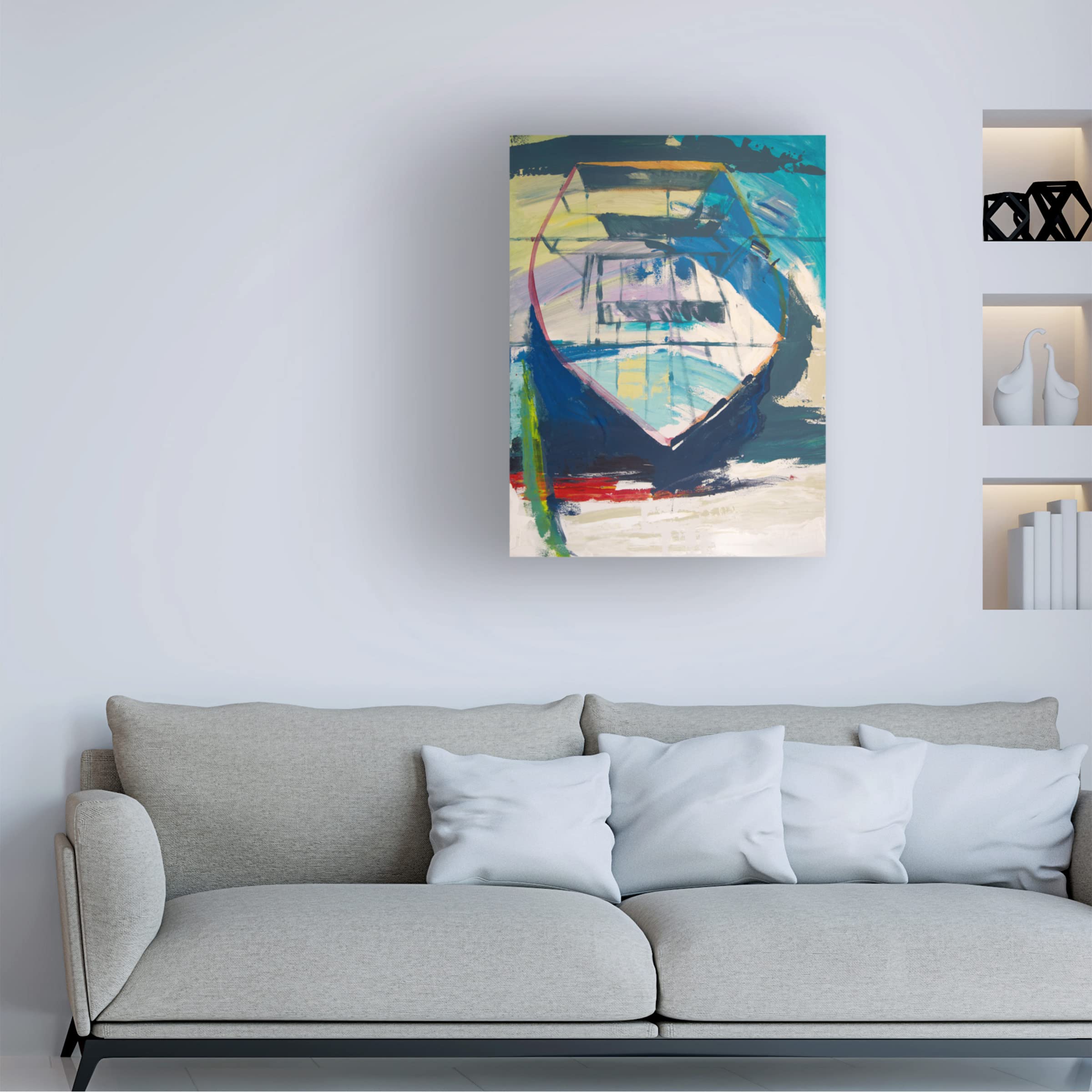 Beth A. Forst 'Red Green Skiff' Canvas Wall Art Print - Modern Coastal Home Decor for Living Room, Bedroom & Office - Trademark Fine Art Collection