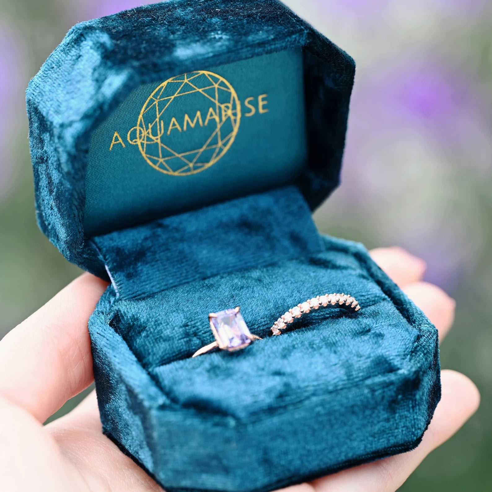 Alexandrite Engagement Ring Set - 14K Rose Gold Vermeil Wedding Band for Women | Perfect for Proposals, Anniversaries & Special Occasions