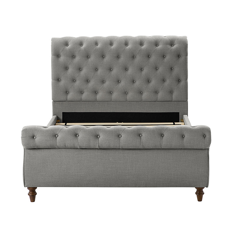 Deirdre Upholstered Sleigh Platform Bed - Queen Size with Solid Wood Frame & Luxe Fabric Headboard - Perfect for Modern Bedroom & Guest Room Decor