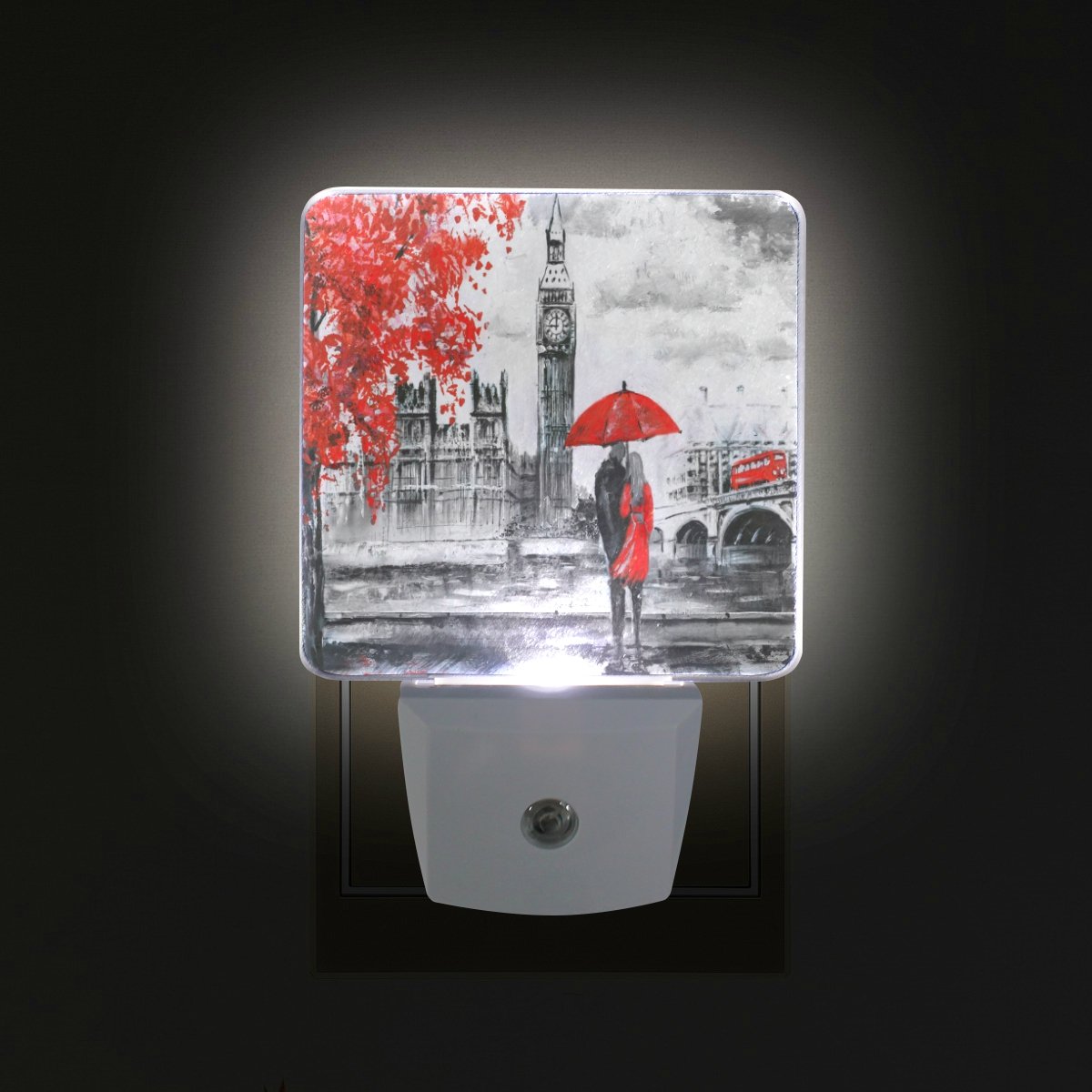 ALAZA 2 Pack Oil Painting Night Light with Big Ben & Maple Leaf Design - LED Plug-in Desk Lamp with Dusk to Dawn Sensor for Home, Bedroom, Office Decor - Romantic Ambiance Lighting for Adults