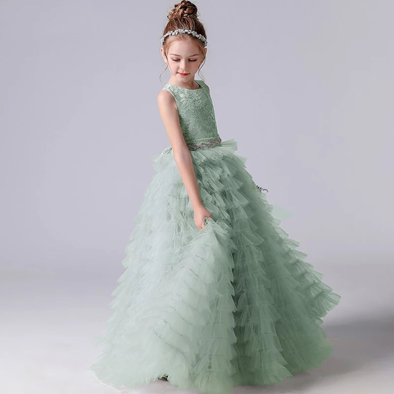 Tulle Flower Girl Dress Sleeveless Tiered Princess Gown for Weddings & Special Occasions - Perfect for Flower Girls & Pageants