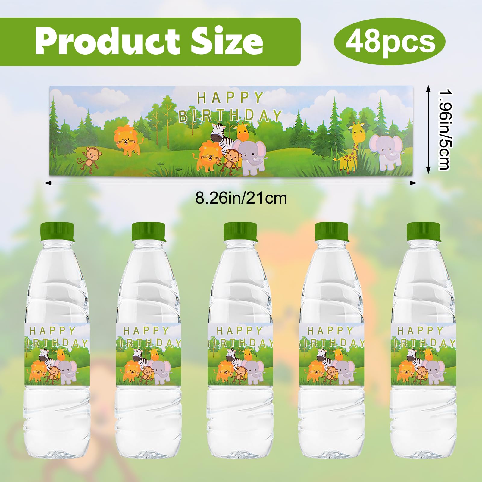 48 Pcs Jungle Animal Water Bottle Labels - Waterproof Birthday Party Decorations for Kids, Baby Shower Favors, Boy & Girl Party Supplies - Perfect for Birthday Parties, Baby Showers, School Events & Classroom Activities