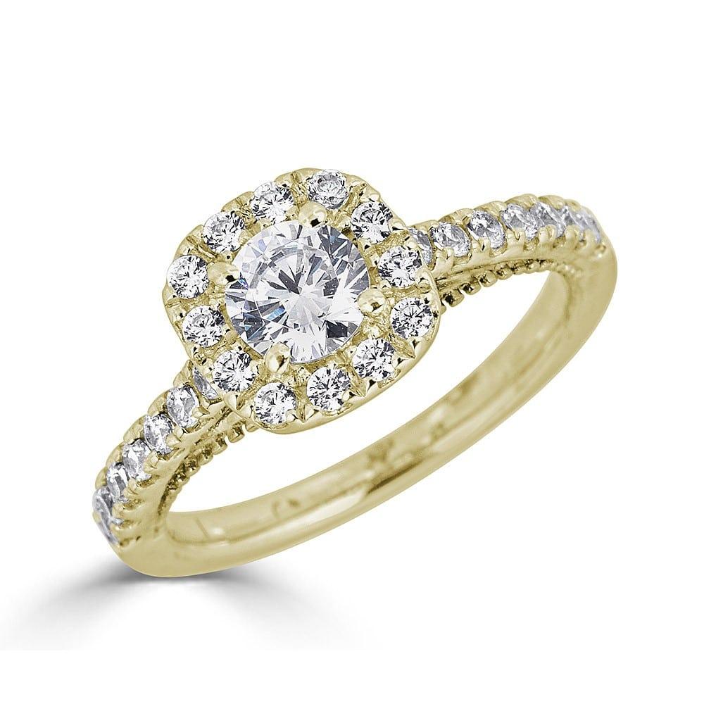 14KT Gold 1.00 CTW Round Diamond Cushion Halo Engagement Ring for Women - Perfect for Proposals, Weddings & Anniversary Gifts