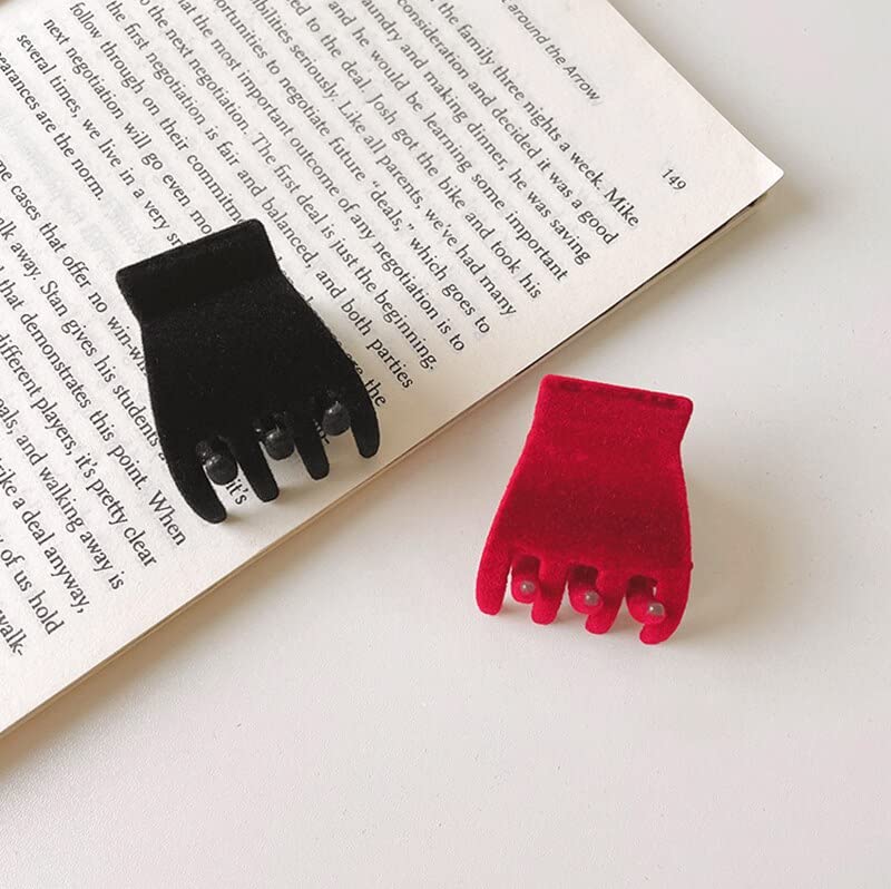 ASG 2-Pack Retro Velvet High Ponytail Hair Clips for Women & Girls - Mini Hair Claws with Geometric Design, Fashion Hair Accessories (Black & Red) - Perfect for Parties, Work & Everyday Styling