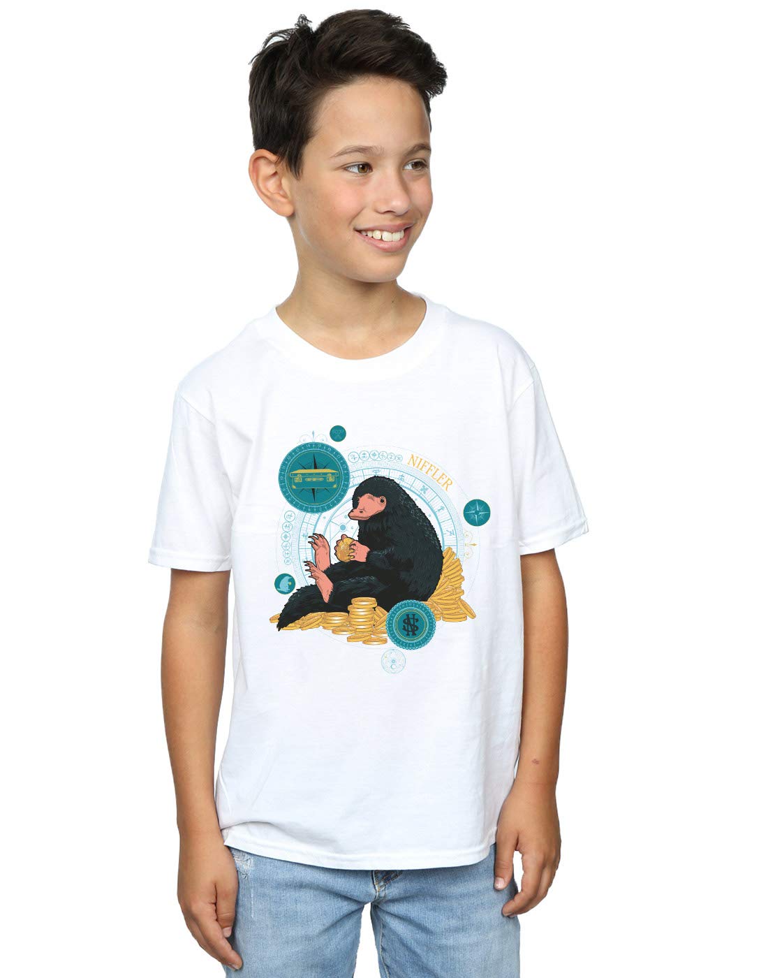Fantastic Beasts 2 Niffler Graphic T-Shirt for Boys - White Cotton Tee (Ages 9-11) - Perfect for Harry Potter Movie Nights & Wizarding World Costume Parties