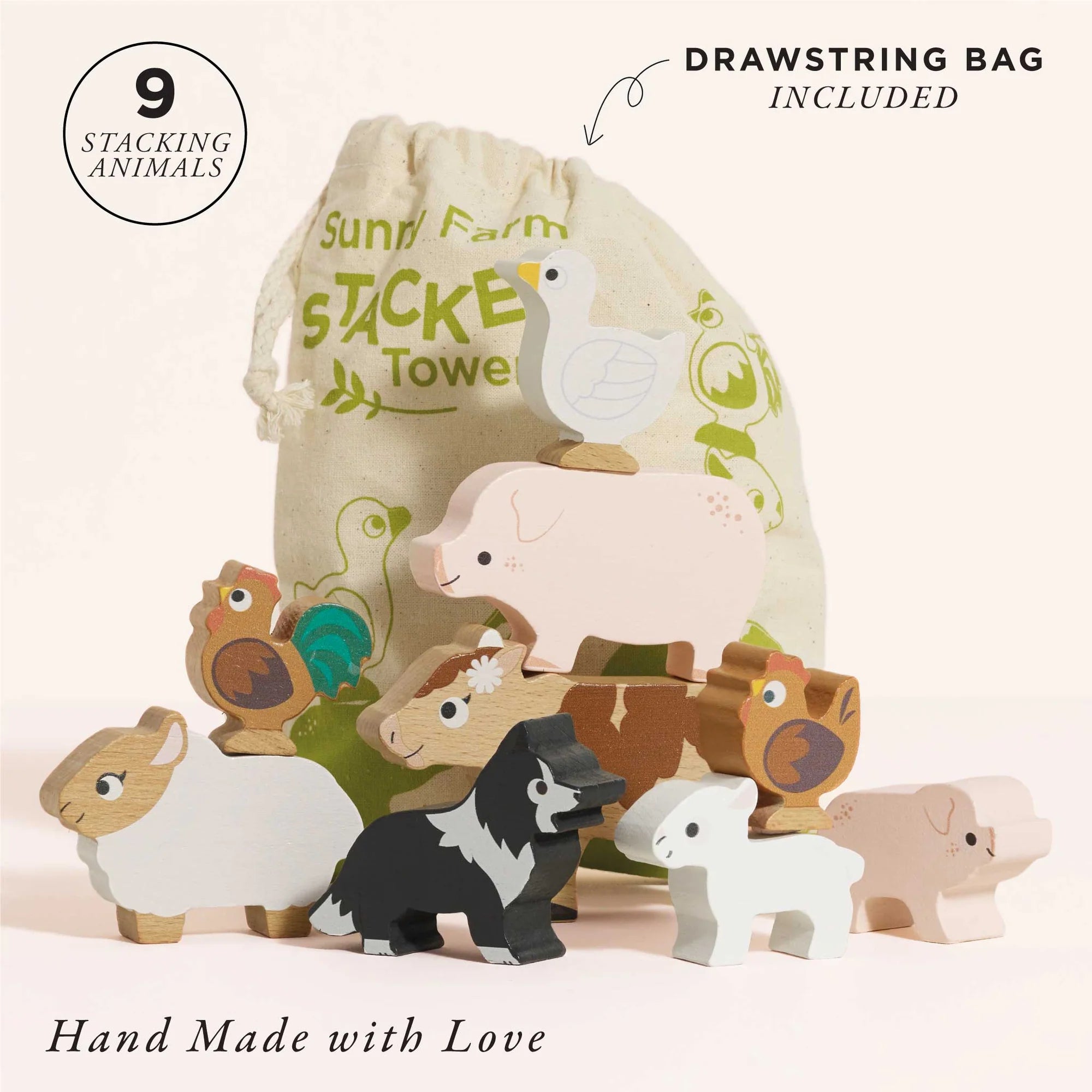 Stacking Farm Animals Toy Set with Storage Bag - Montessori Learning Toys for Toddlers - Perfect for Preschool Education, Farm-Themed Play, and Gift Giving