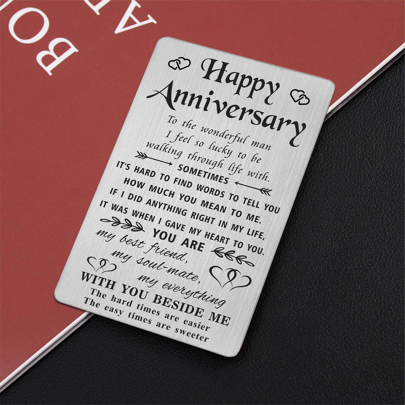 Romantic Anniversary Gifts for Husband - Engraved Metal Wallet Insert Card, Wedding Anniversary Greeting Card for Men | Thoughtful Present for Couples, Anniversaries & Special Occasions