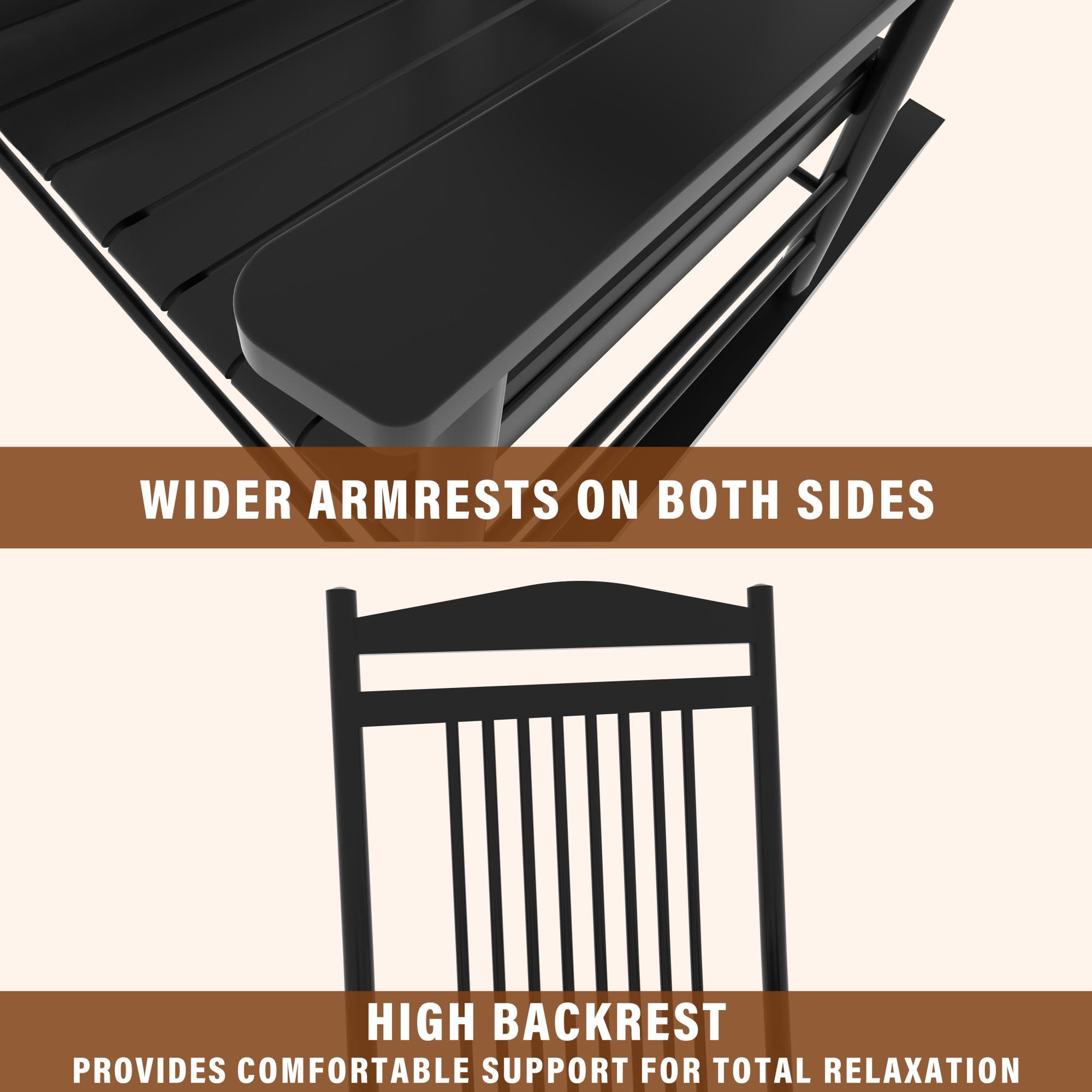 MUPATER 3-Piece Outdoor Rocking Chair Set with Bistro Table - Patio Wooden Rocker & 2 Chairs, Foldable Table & Curved Seat, Black - Perfect for Garden, Porch, Backyard & Balcony Relaxation