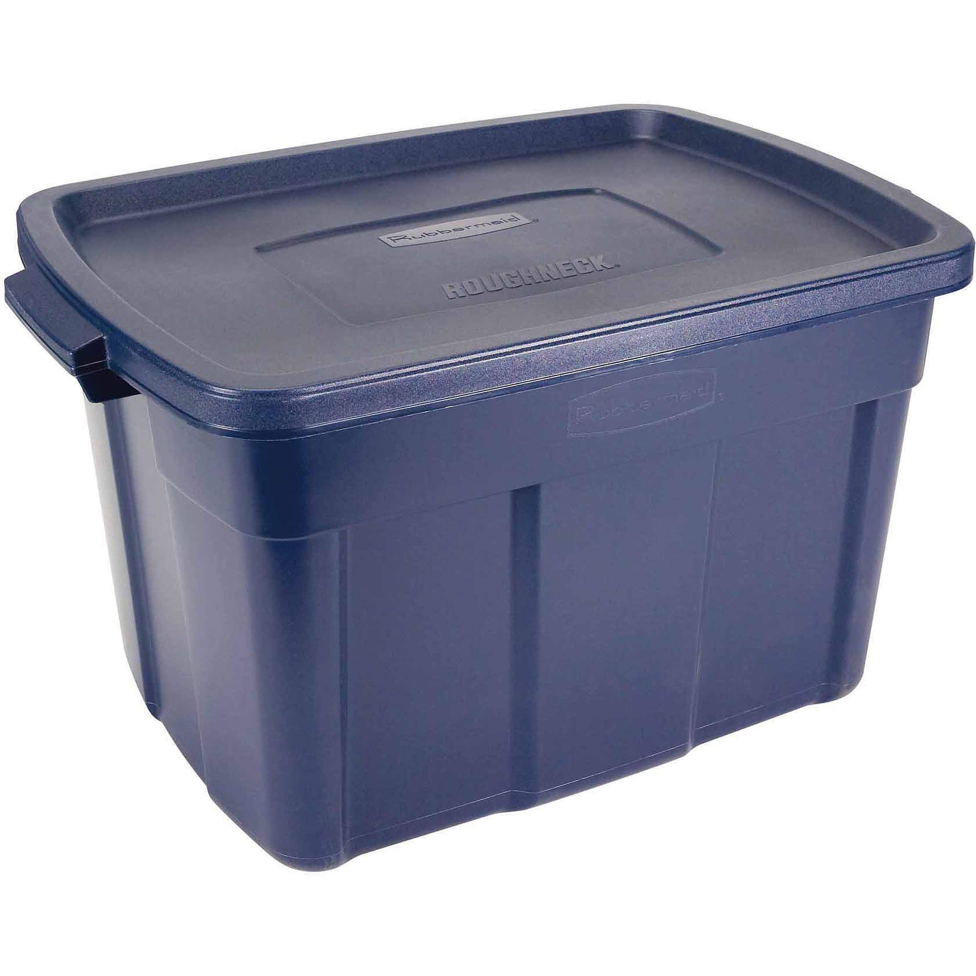 Rubbermaid Roughneck 25 Gallon Heavy-Duty Storage Totes (4-Pack) – Stackable Plastic Bins with Lids & Handles, Made in USA – Dark Indigo Metallic – Ideal for Garage Organization, Moving Supplies & Home Storage Solutions