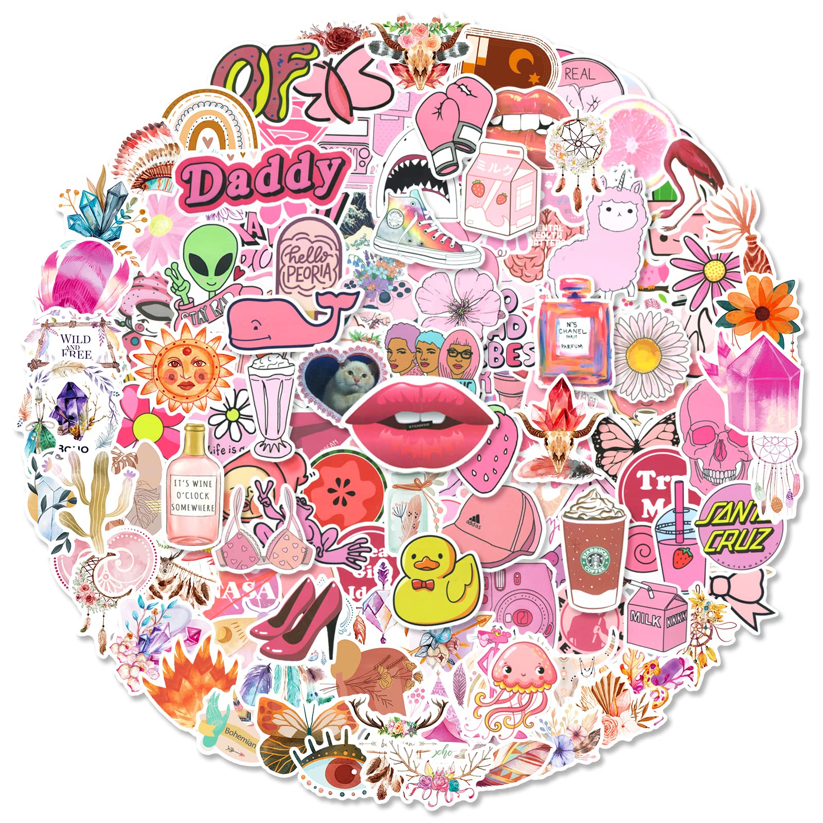 200PCS Pink Cute Cartoon Vinyl Waterproof Stickers Pack - Durable Decals for Laptop, Skateboard, Water Bottles, Computer, Phone & Guitar - Perfect Gift for Adults and Kids - Great for DIY Crafts, School Projects & Personalizing Belongings