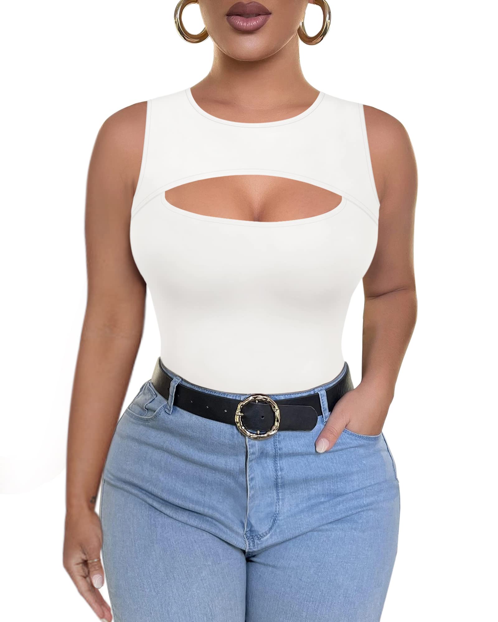 ALGALAROUND Women's Cutout Front Tops - Long & Short Sleeve Fitted T-Shirts for Casual Wear, Date Night & Office Outfits | Trendy Women's Fashion Tops