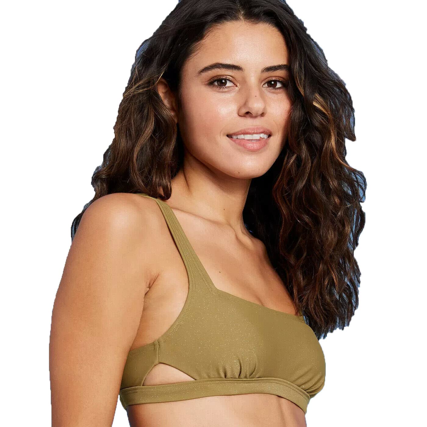 Women's Juniors' Metallic Bralette Bikini Top - Army Green - Sexy Swimwear for Beach, Pool Party & Summer Vacation