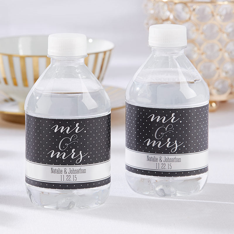 Custom Mr. & Mrs. Water Bottle Labels - Personalized Wedding Favors - Perfect for Bridal Showers, Anniversary Gifts & Couple Events