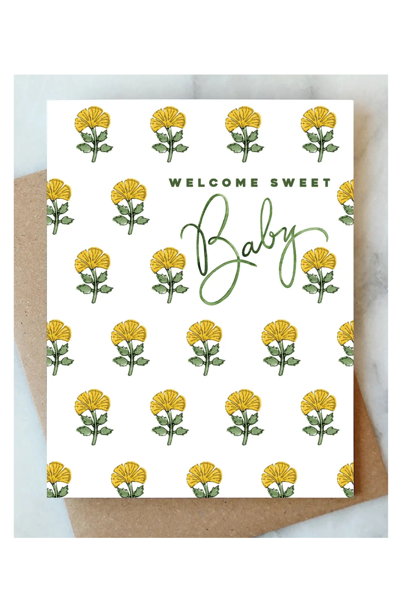 Yellow Floral Baby Card - Adorable Newborn Greeting Card for Baby Showers, Birthdays & Special Occasions