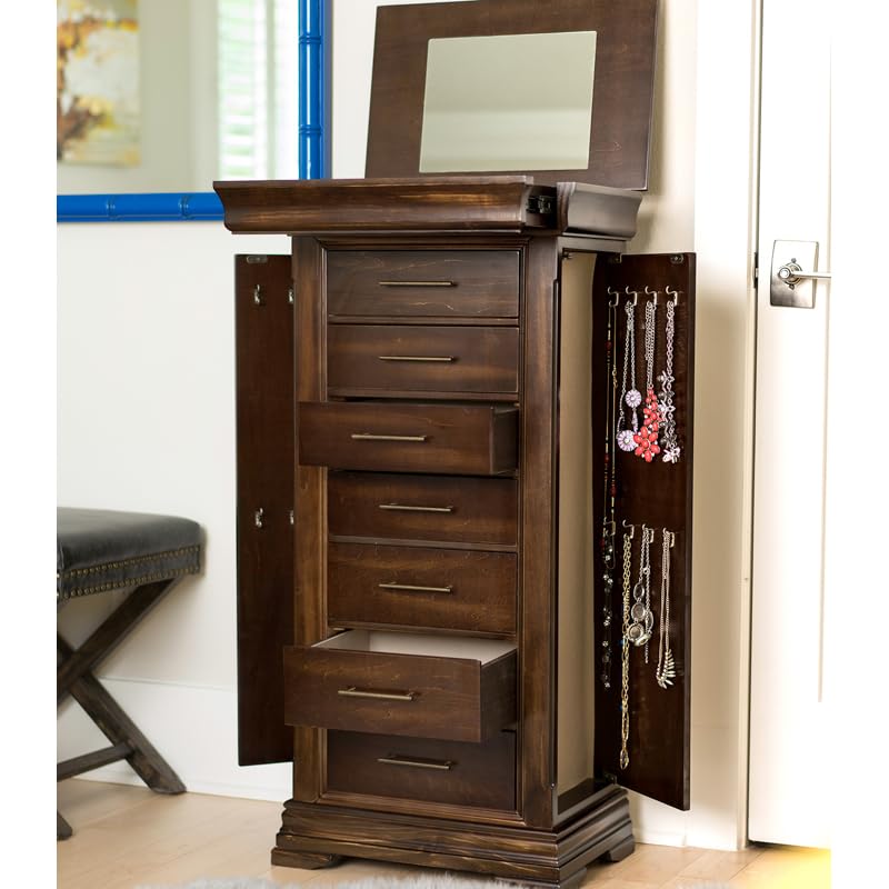 Hives and Honey Haley Jewelry Armoire with Storage Organizer - Walnut Wood Jewelry Box for Necklaces, Rings & Earrings - Perfect for Bedroom, Closet & Travel Organization