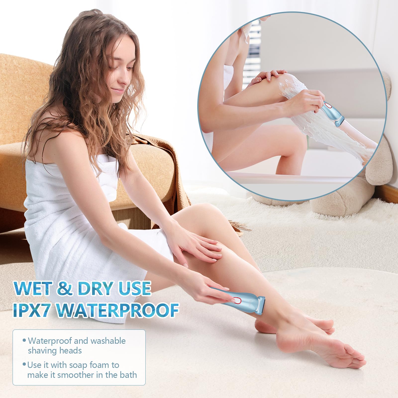 Best Rechargeable Electric Shaver for Women - Cordless Wet/Dry Bikini Trimmer with Detachable Head for Legs, Underarms & Pubic Hair - Perfect for Travel, Gym & Sensitive Skin Care
