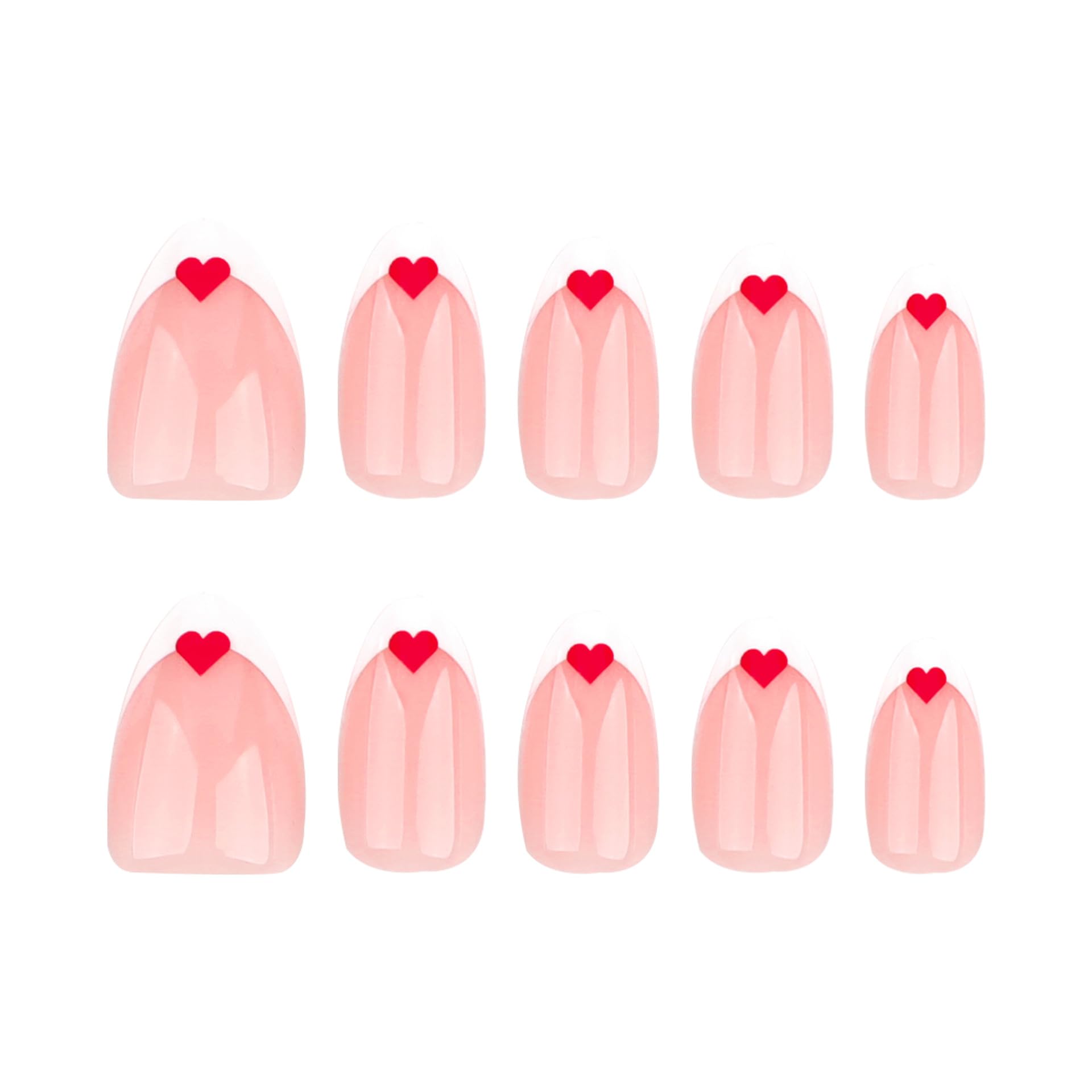 Valentine's Day Pink Press on Nails Short Almond Fake Nails with Heart Design & White French Tips - 24Pcs Glossy False Nails for Women - Perfect for Valentine's Dates, Parties & Special Occasions