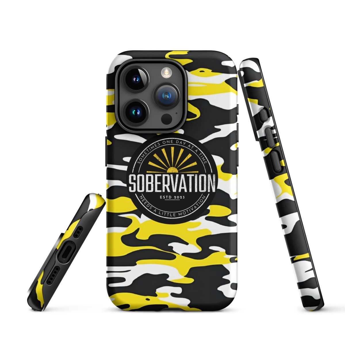 Sobervation Yellow Camo iPhone Case - Durable Shockproof Protective Cover for iPhone 14/13/12/11 Pro Max XR XS - Perfect for Outdoor Adventures, Hiking & Travel
