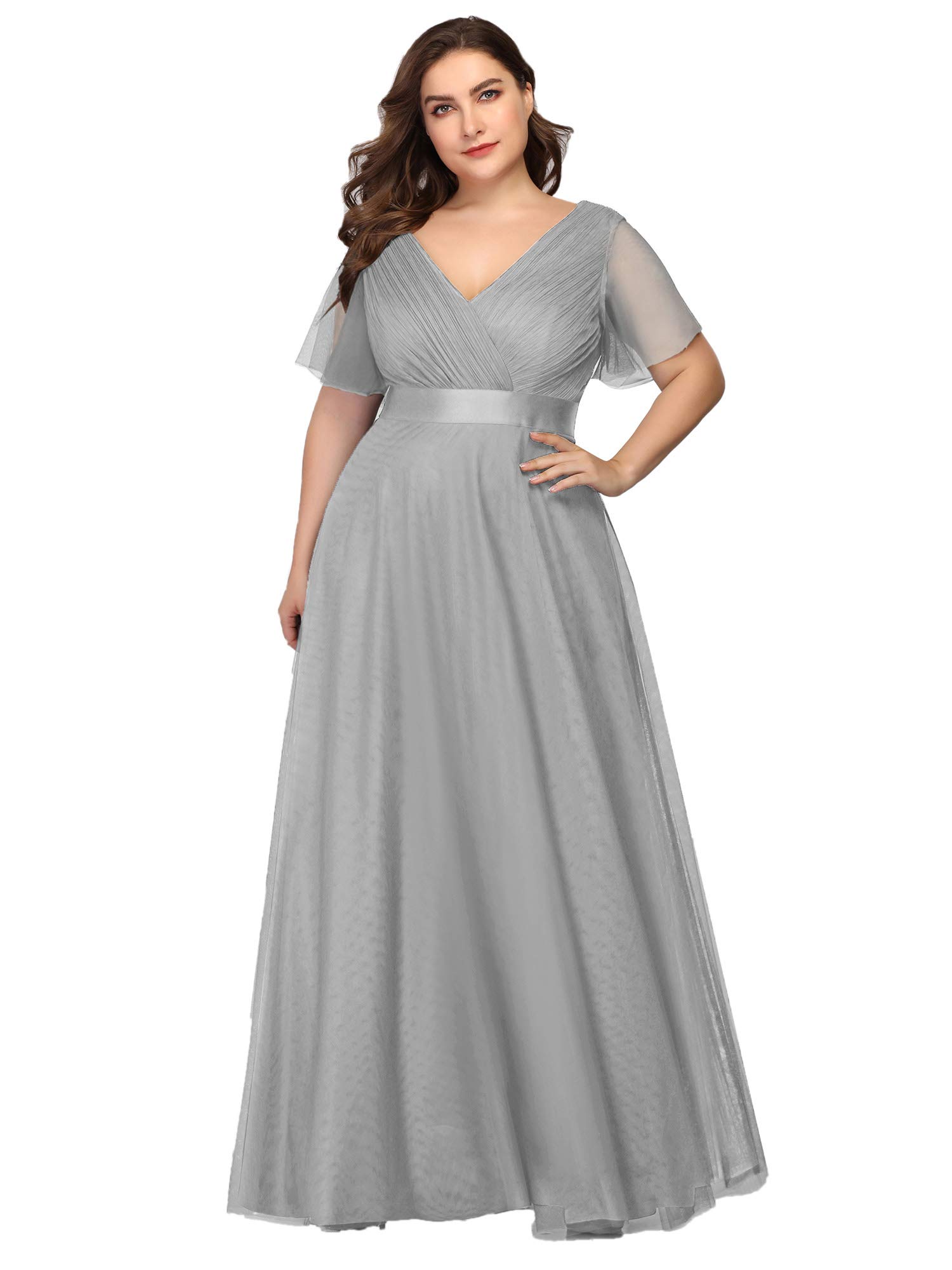 Ever-Pretty Women's Plus Size Evening Dress - Double V-Neck Empire Waist Front Wrap Gown for Special Occasions, Prom, Wedding Guest & Cocktail Party | Style 07962