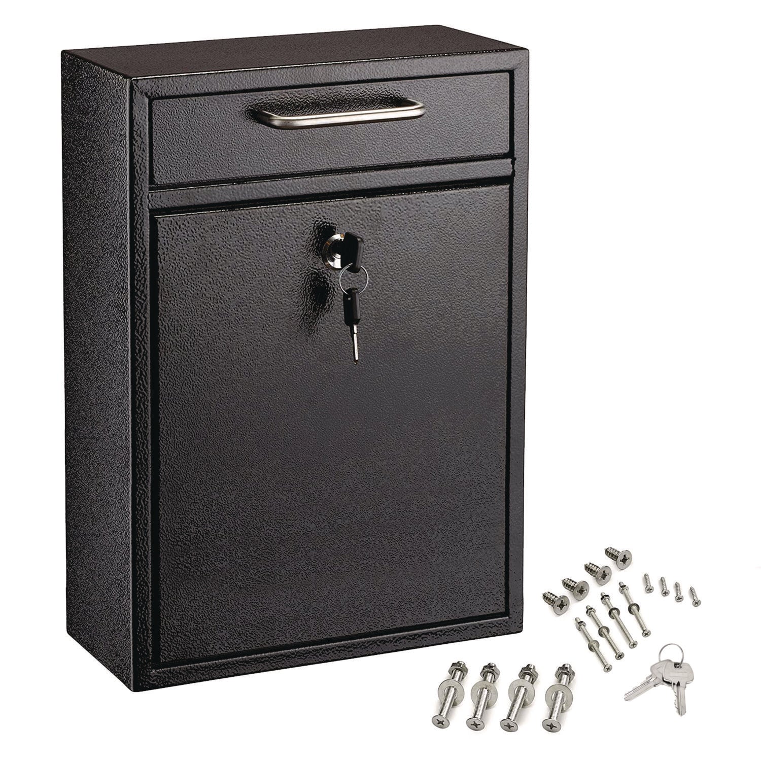 AdirOffice Large Wall Mounted Secure Drop Box - 11.2 x 4.7 x 16.2 Inches - Black Mailbox for Home & Office - Perfect for Secure Package Delivery, Documents and Mail Collection