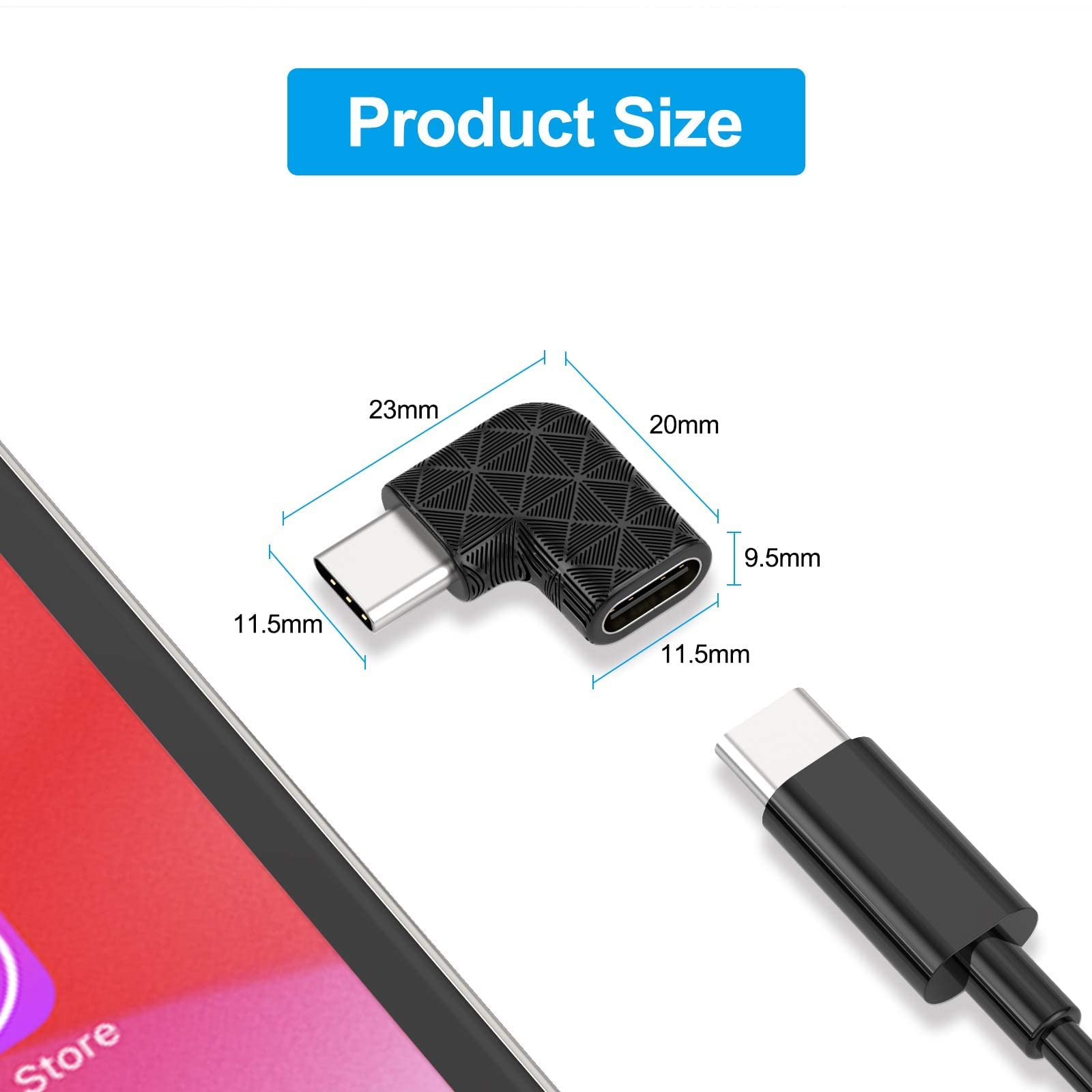5-Pack 10ft USB-C Fast Charging Cables + 3 Right Angle Adapters for Phones & Tablets