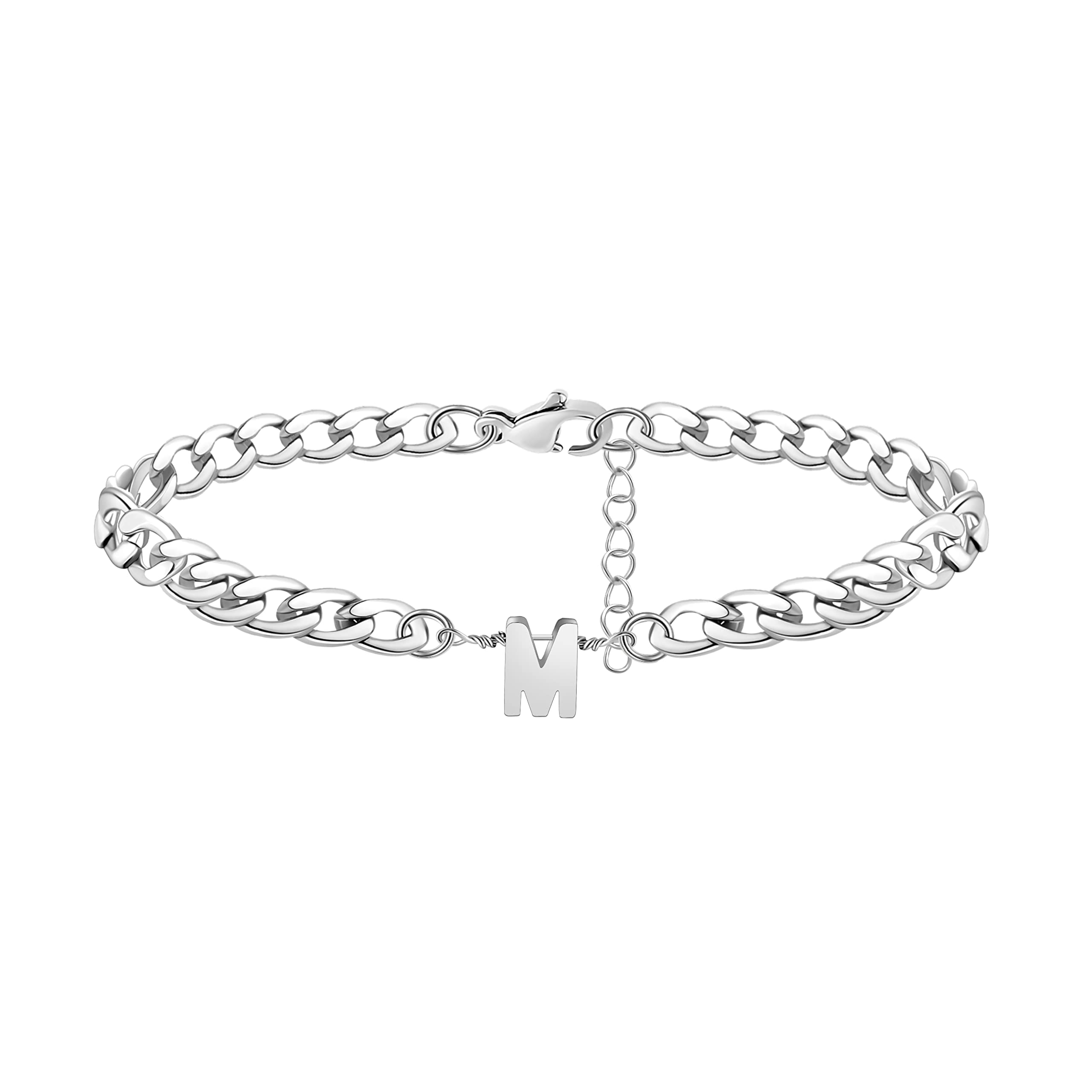 Personalized Silver Initial Anklet Bracelet for Women & Teen Girls - A-Z Letter Figaro Chain Ankle Jewelry - Perfect Birthday Gift, Summer Accessory & Beach Jewelry for Her