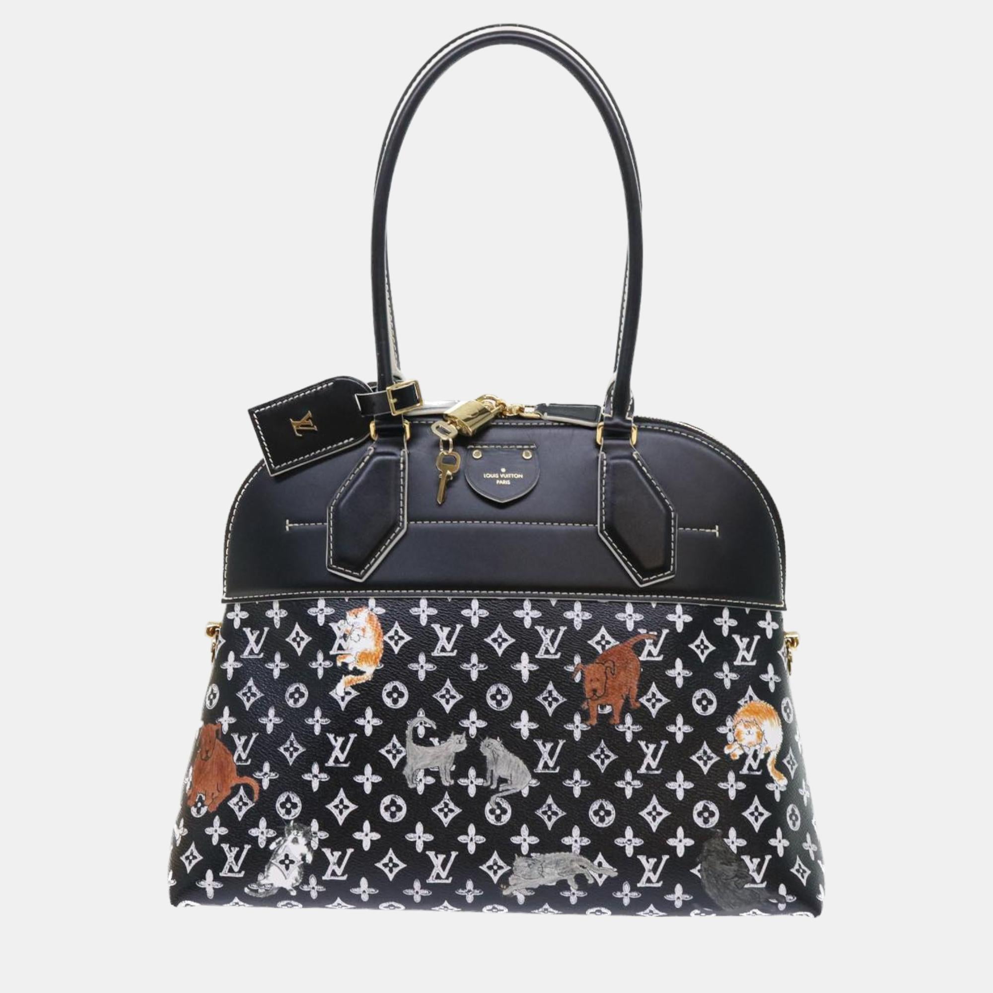 Black Canvas Alma Souple MM Satchel Bag - Stylish & Durable Shoulder Handbag for Women | Perfect for Work, Travel & Everyday Use