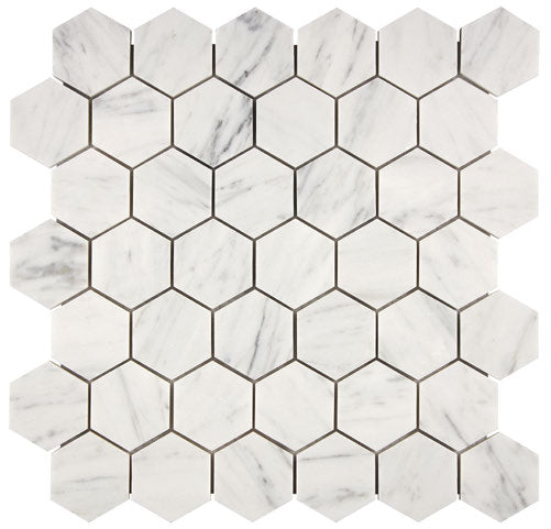 Premium Carrara White Gioia Marble Hexagon 2-inch Mosaic Tile - Perfect for Kitchen Backsplash, Bathroom Walls & Flooring