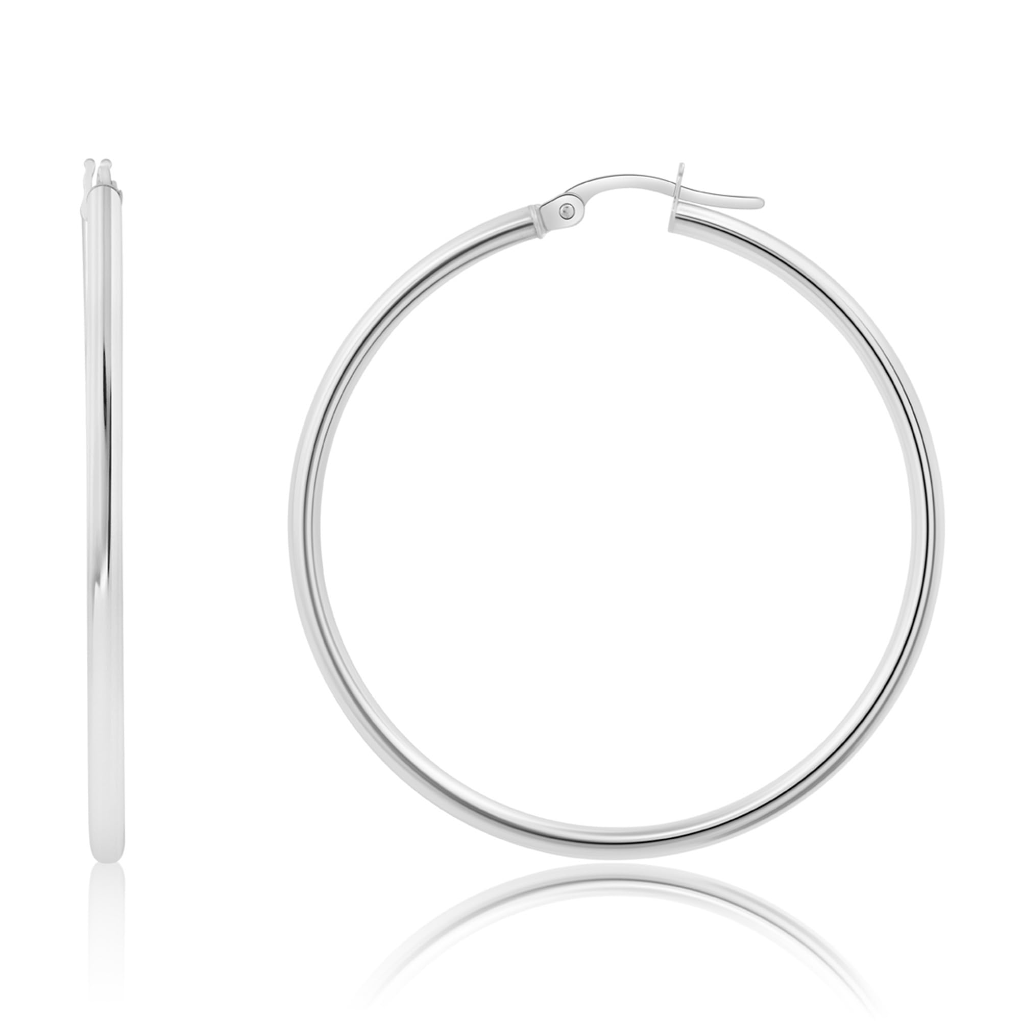 14K Solid Gold Hoop Earrings for Women - Yellow Gold & White Gold Click Closure Hoops | Small to Large Sizes 0.47